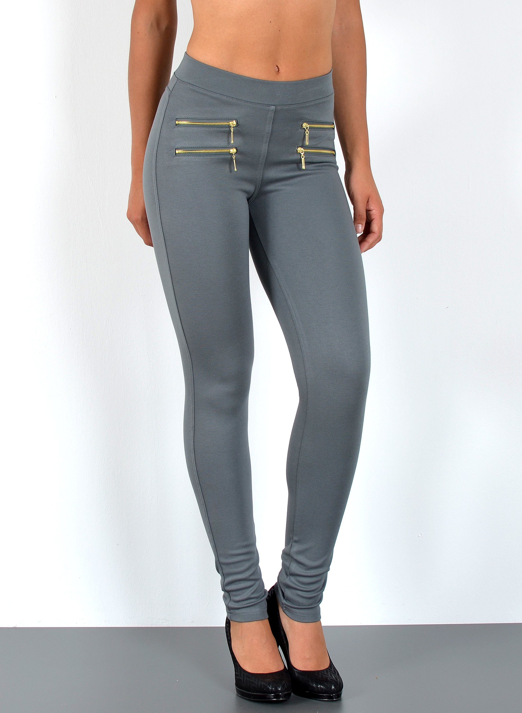 ESRA Stretch-Hose Sehr enge Damen Treggings Hose Gummi-Bund Stretch Hose J189 Damen High Waist Skinny Hose mit elastischem Bund Treggings Hose