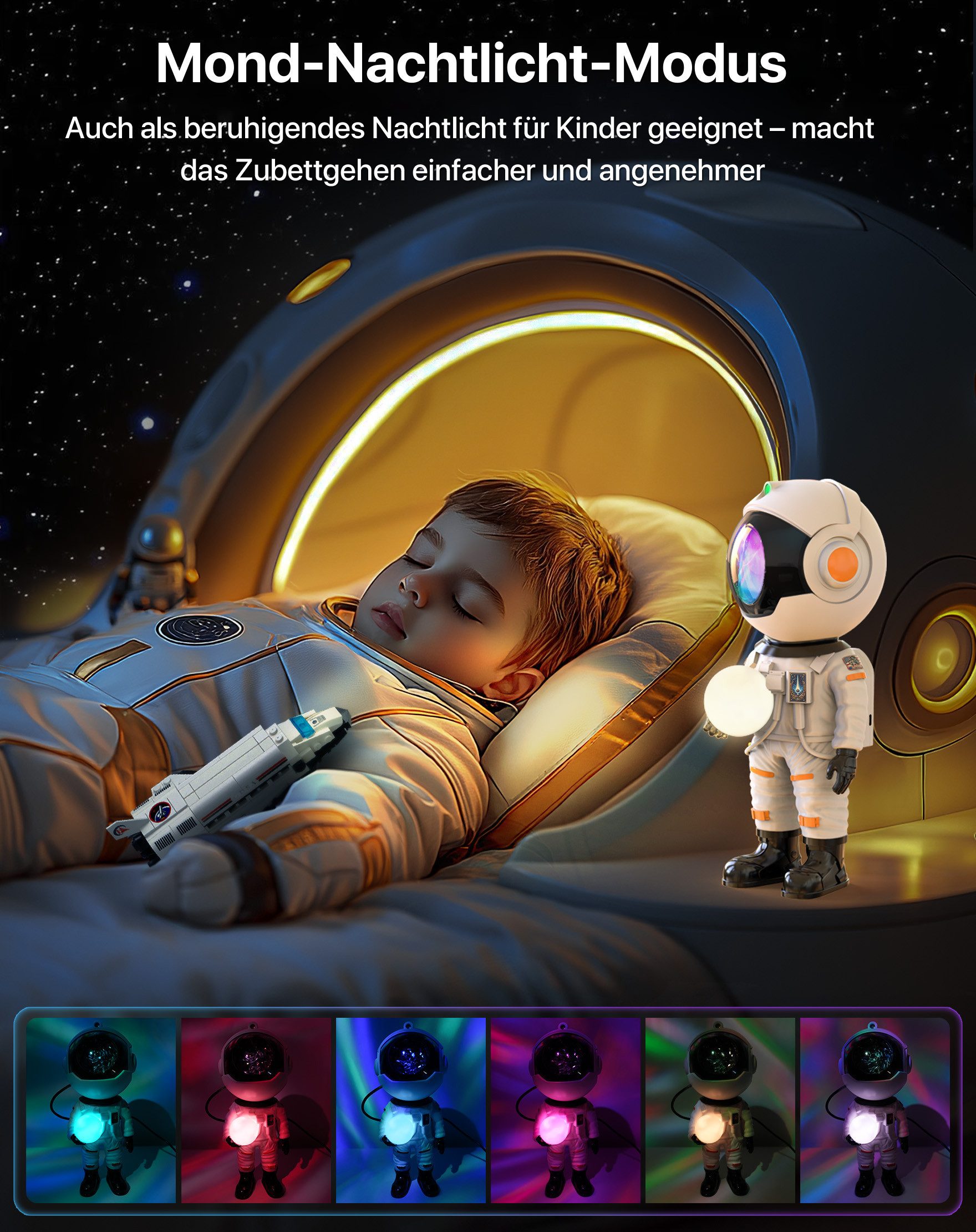 ANYSUN LED-Sternenhimmel Astronaut Sternenhimmel Projektor Nachtlicht für Kinder, Nachthimmel Lichtprojektor Lampe mit Bluetooth, Timer, Fernbedienung, Sternenl – Bild 4 von 5