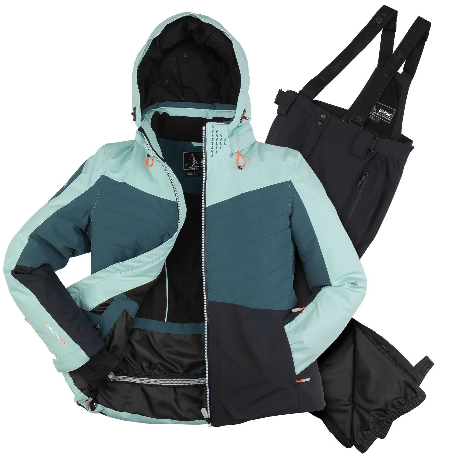 Killtec Skianzug Damen Skijacke petrol + Skihose schwarz, atmungsaktiver Stoff - mit Schneefang - wasserdicht - winddicht