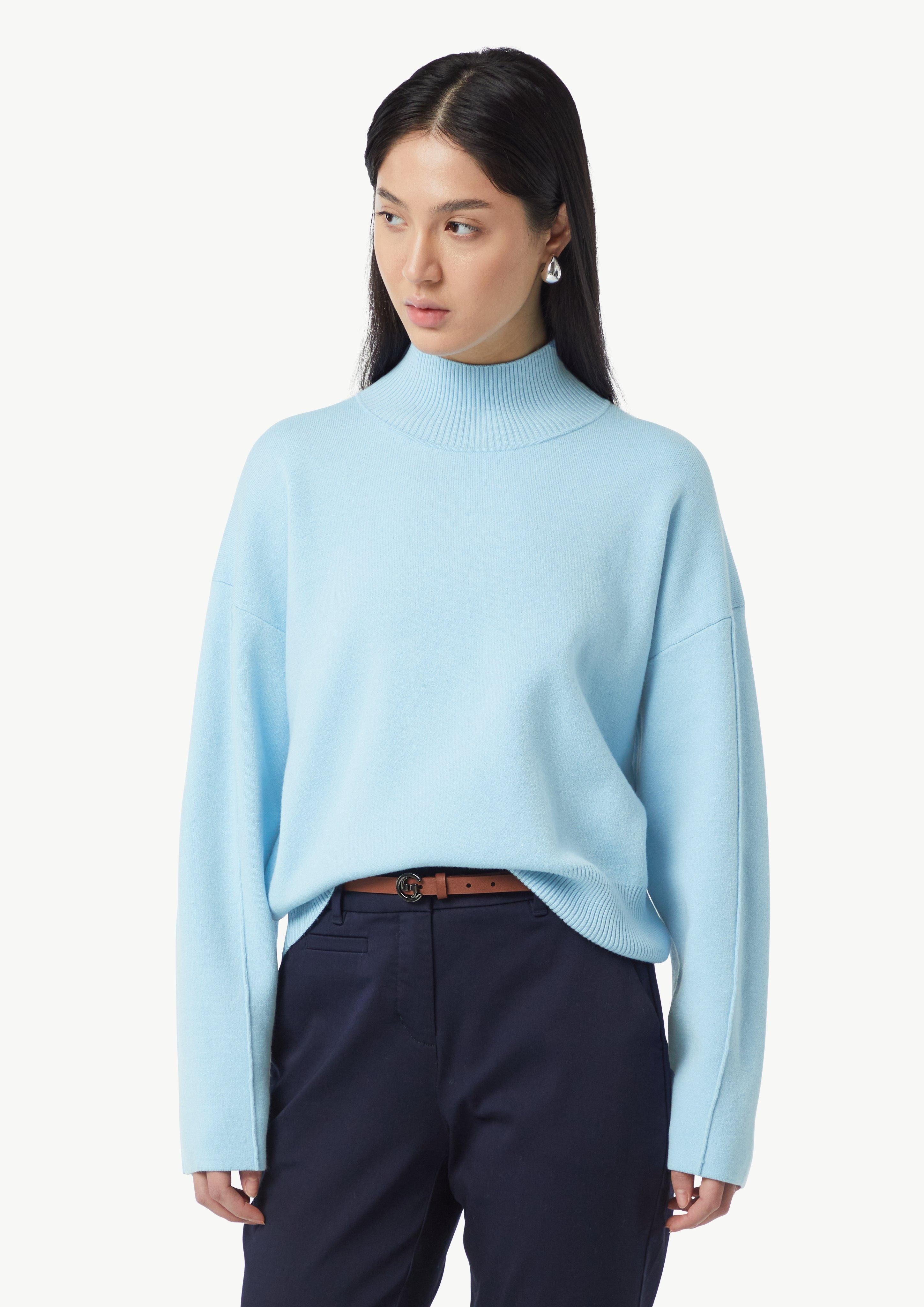 Langarmshirt Strickpullover mit Stehkragen und Biesen