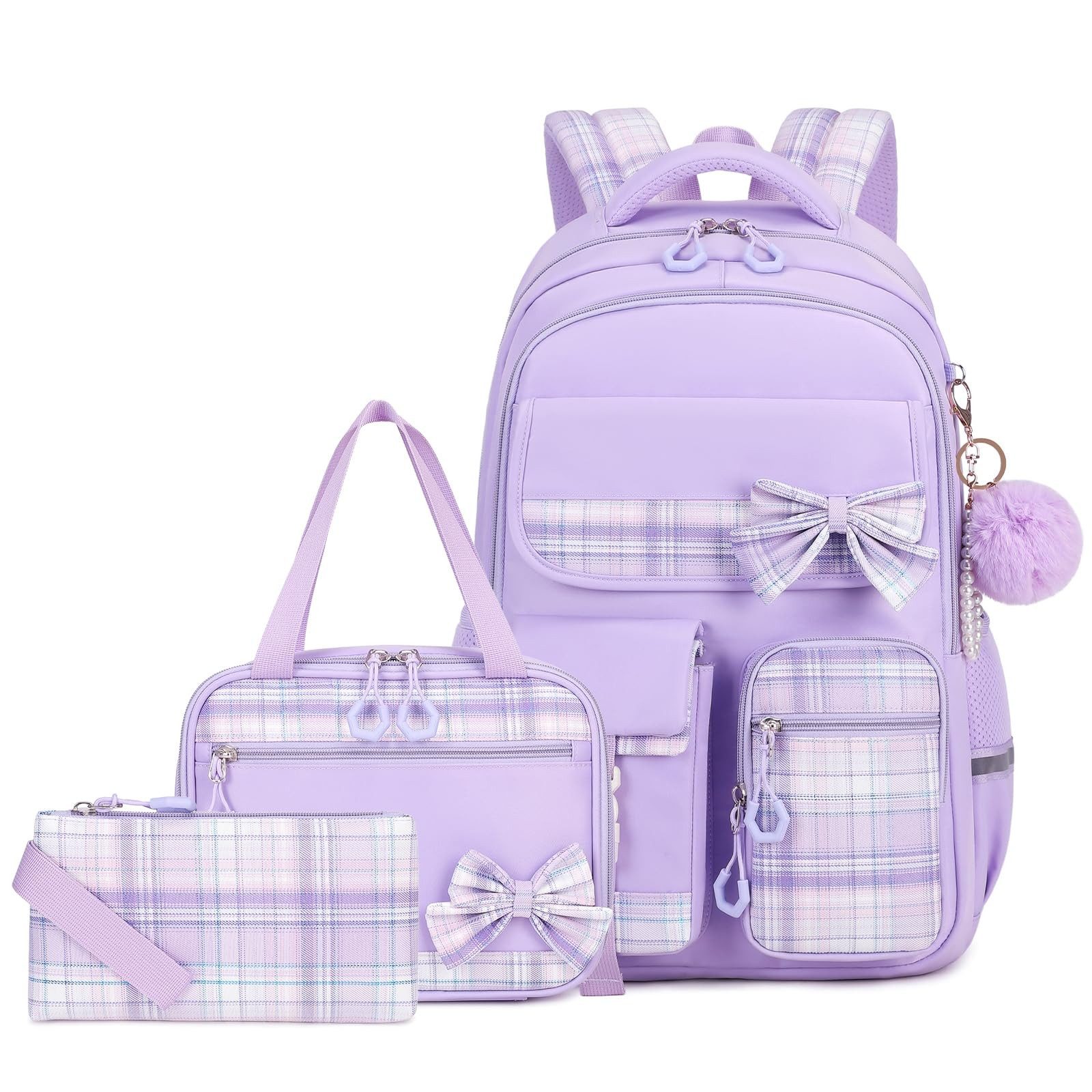 MOPUEA Schulrucksack Schulrucksack Set Schultasche 3-teilig mit Lunchtasche Federmappe (Set, 3-tlg., Atmungsaktiv Wasserabweisender), Leicht Schulrucksack Teenager für Schule, Reisen und Freizeit