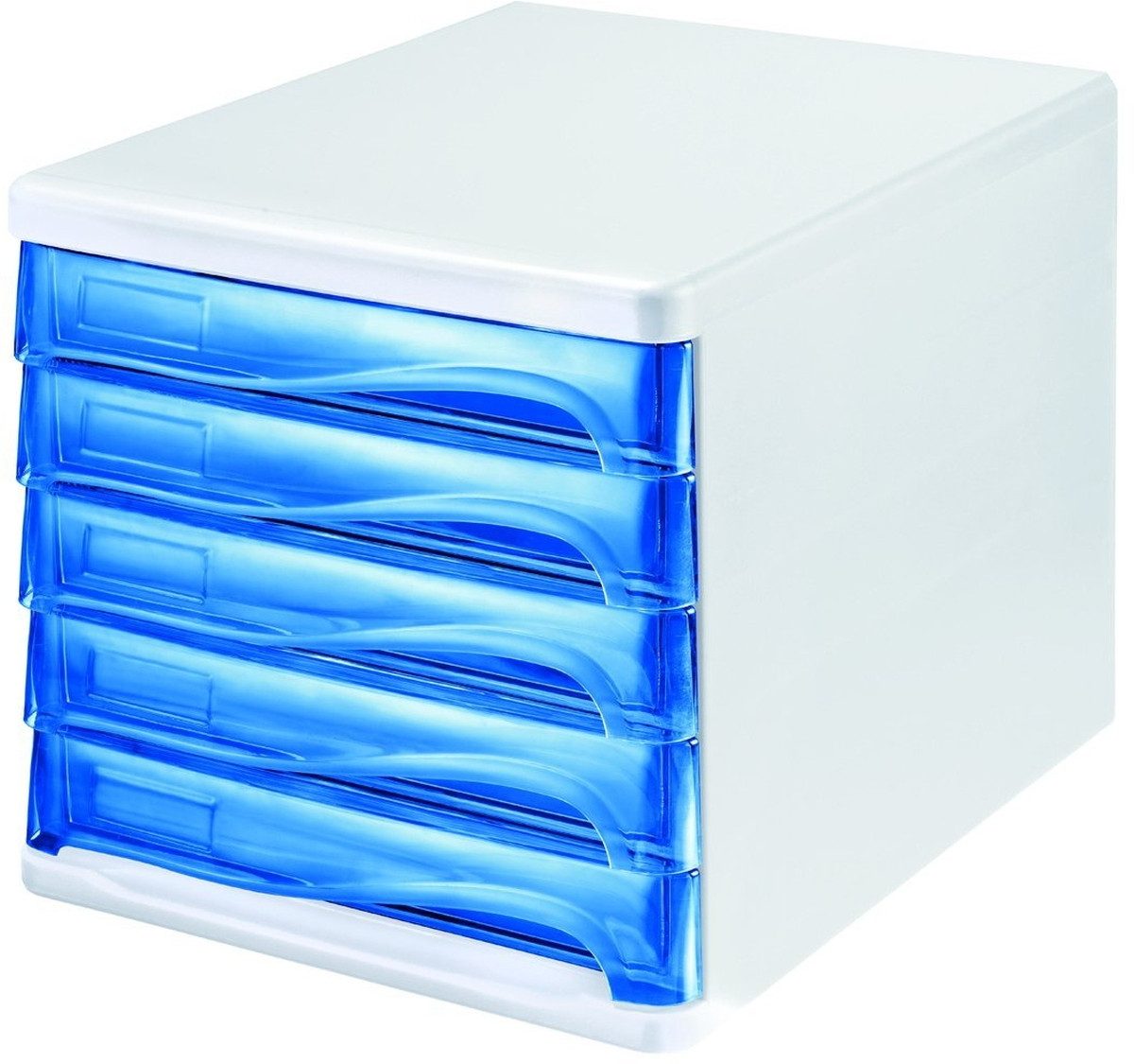 HELIT Organizer Schubladenbox 5 Schübe blau transluzent/lichtgrau