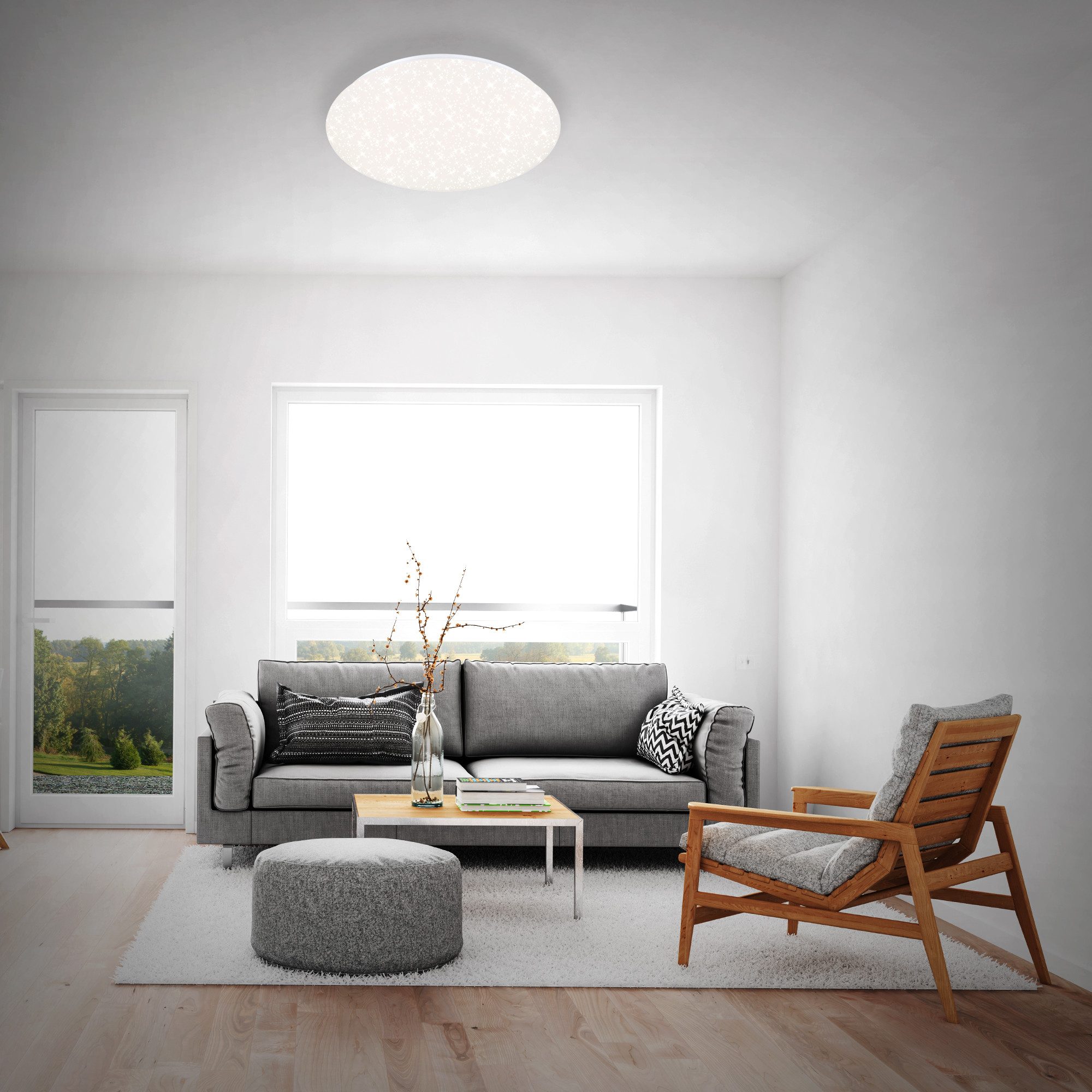Briloner Leuchten Deckenleuchte LED Deckenlampe Sternenhimmel Wohnzimmer Schlafzimmer Küche 28-76 cm, LED fest integriert, CCT, Deckenlampe, 38x6,5cm, Weiß, 23W, Wohnzimmer, Schlafzimmer, Küche
