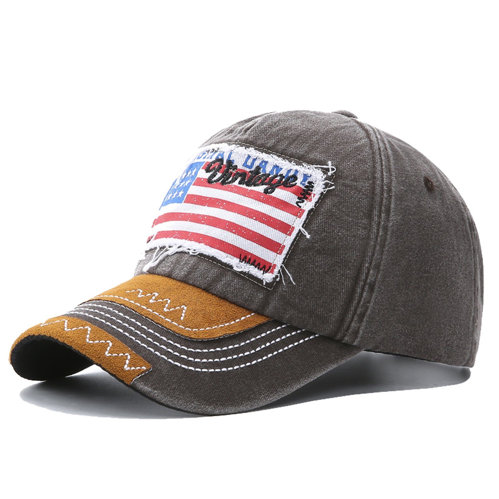 Flag Cap Fahne Basic Baseball Sporty U.S.A. mit USA braun Baseballcap Belüftungslöchern Amerika Vintage Retro