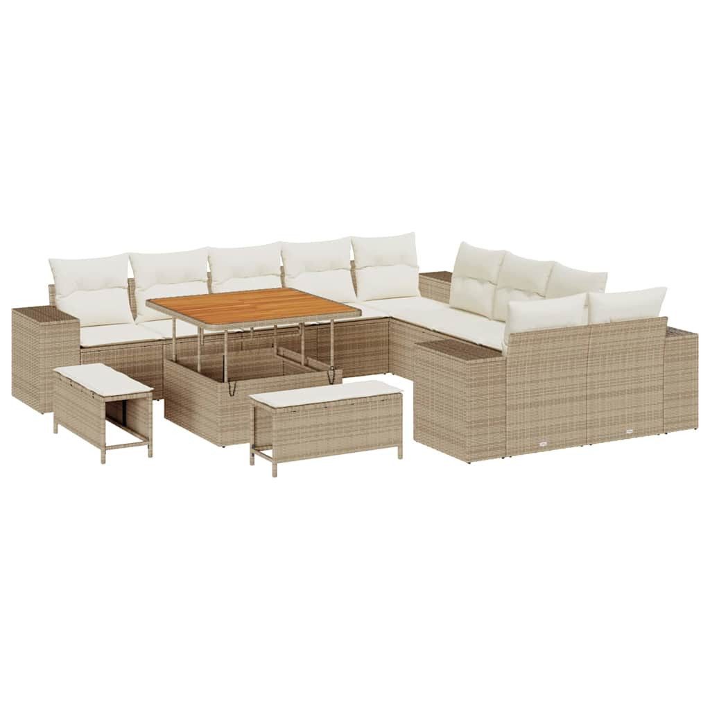 vidaXL Gartenlounge-Set Gartensofa-set mit Kissen 13 pcs Beige Poly-Rattan, (13-tlg)