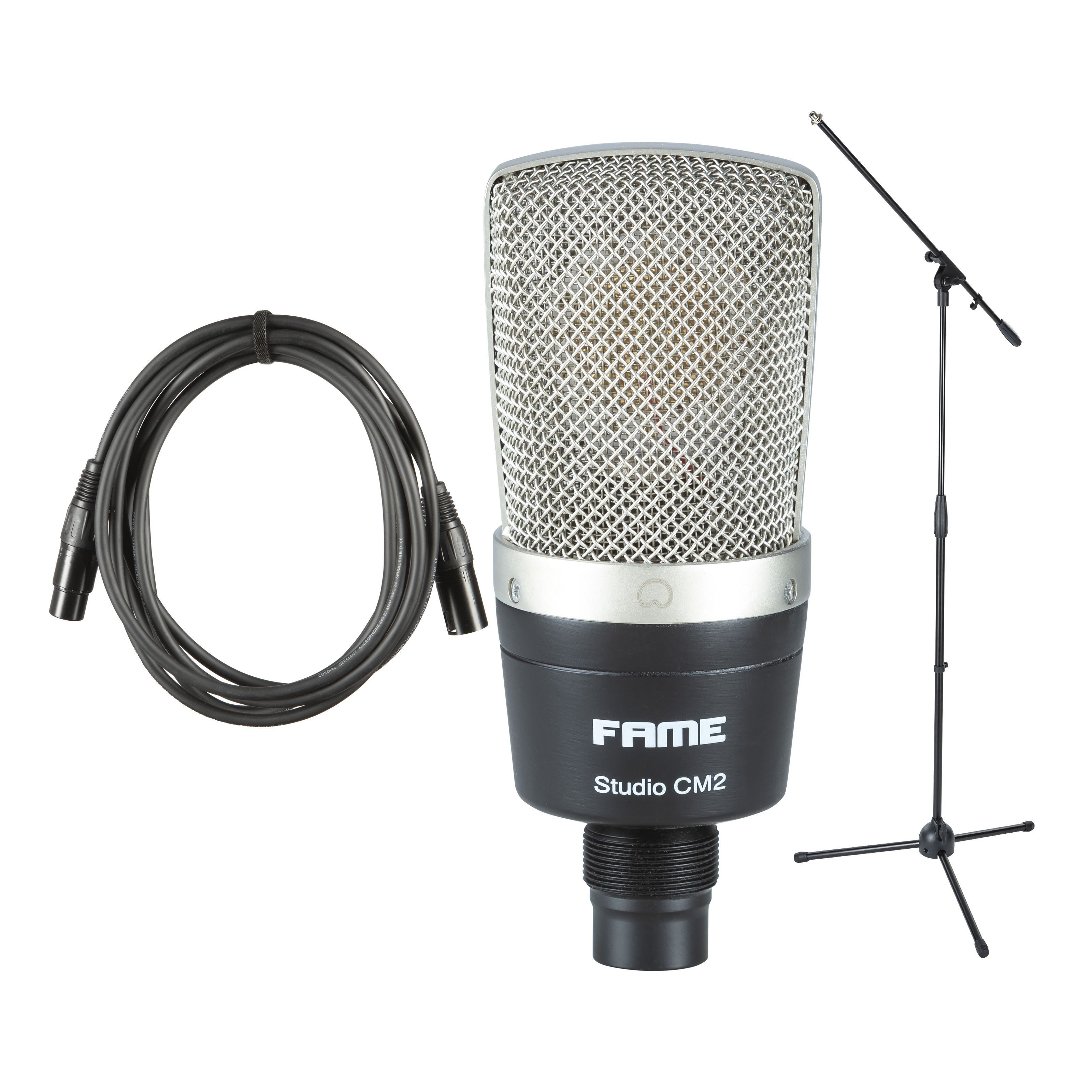 FAME Mikrofon (Audio Großmembran Kondensatormikrofon-Set Schwarz Echtkondensator Niere 20-20.00Hz 125dB SPL 7mV/Pa XLR 3 Pol 48V inkl. Halter - Ideal für Stimme/Instrumente Heimgebrauch), Großmembran Kondensatormikrofon, Echtkondensator, Niere