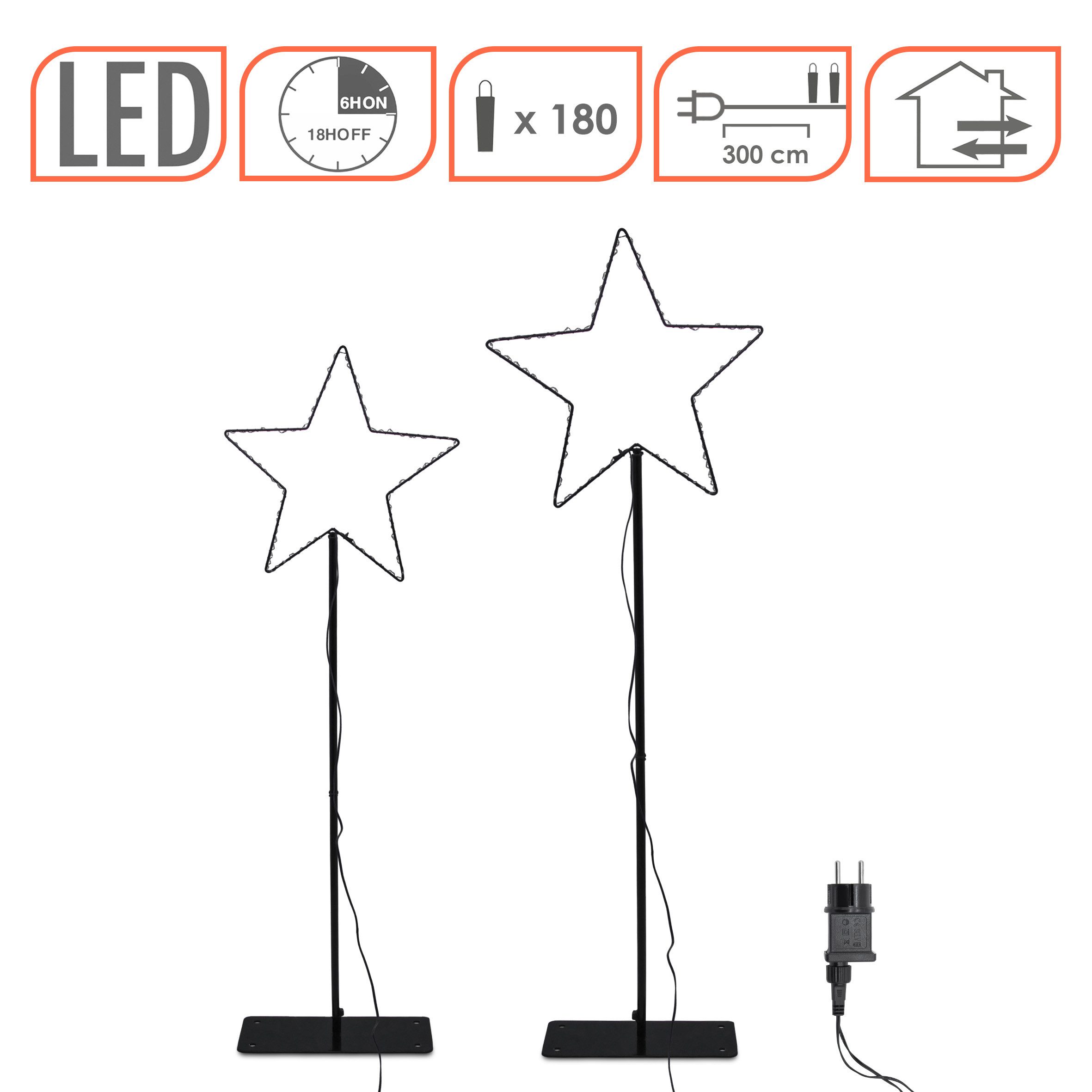 Spetebo Gartenstecker Leuchtstern 2er Set für Außen mit Timer 125 cm + 90 cm (Set, 1-St., 1) mit Timer Funktion (6 Stunden AN / 18 Stunden AUS)
