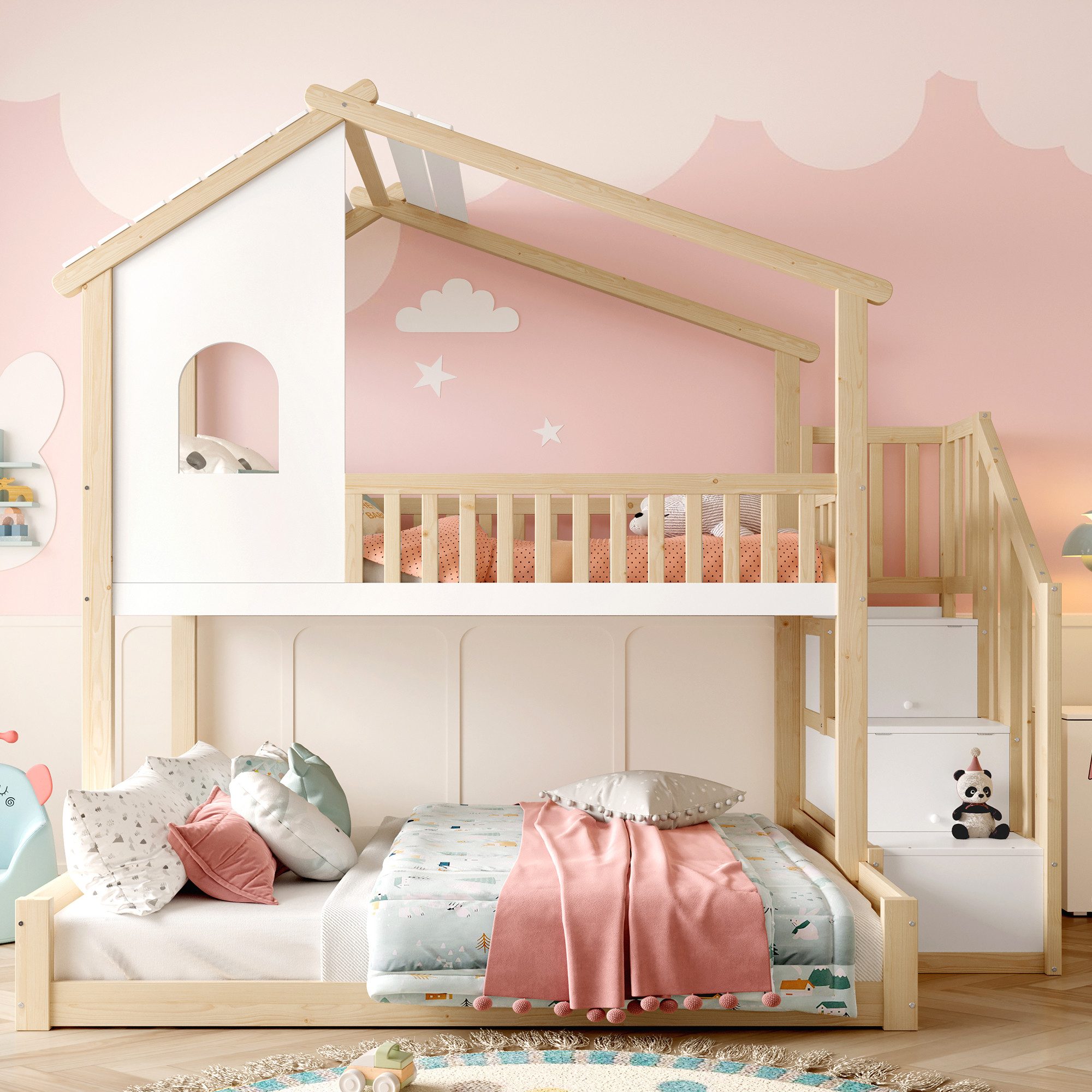 Odikalo Etagenbett Kinderbett Hochbett 90x200 140x200 mit Stauraum (Etagenb günstig online kaufen