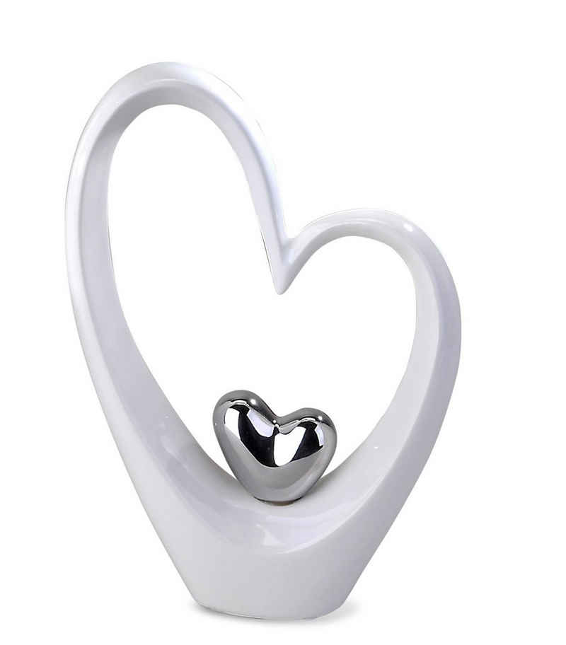 formano Skulptur Deko Herz Skulptur aus Keramik (weiß/silber), Höhe ca. 25 cm