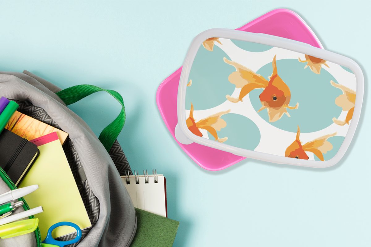 MuchoWow Lunchbox Goldfisch - Tiere Brotdose für rosa Mädchen, Muster, Erwachsene, - Kunststoff, Snackbox, (2-tlg), Kunststoff Kinder, - Brotbox Seifenblase