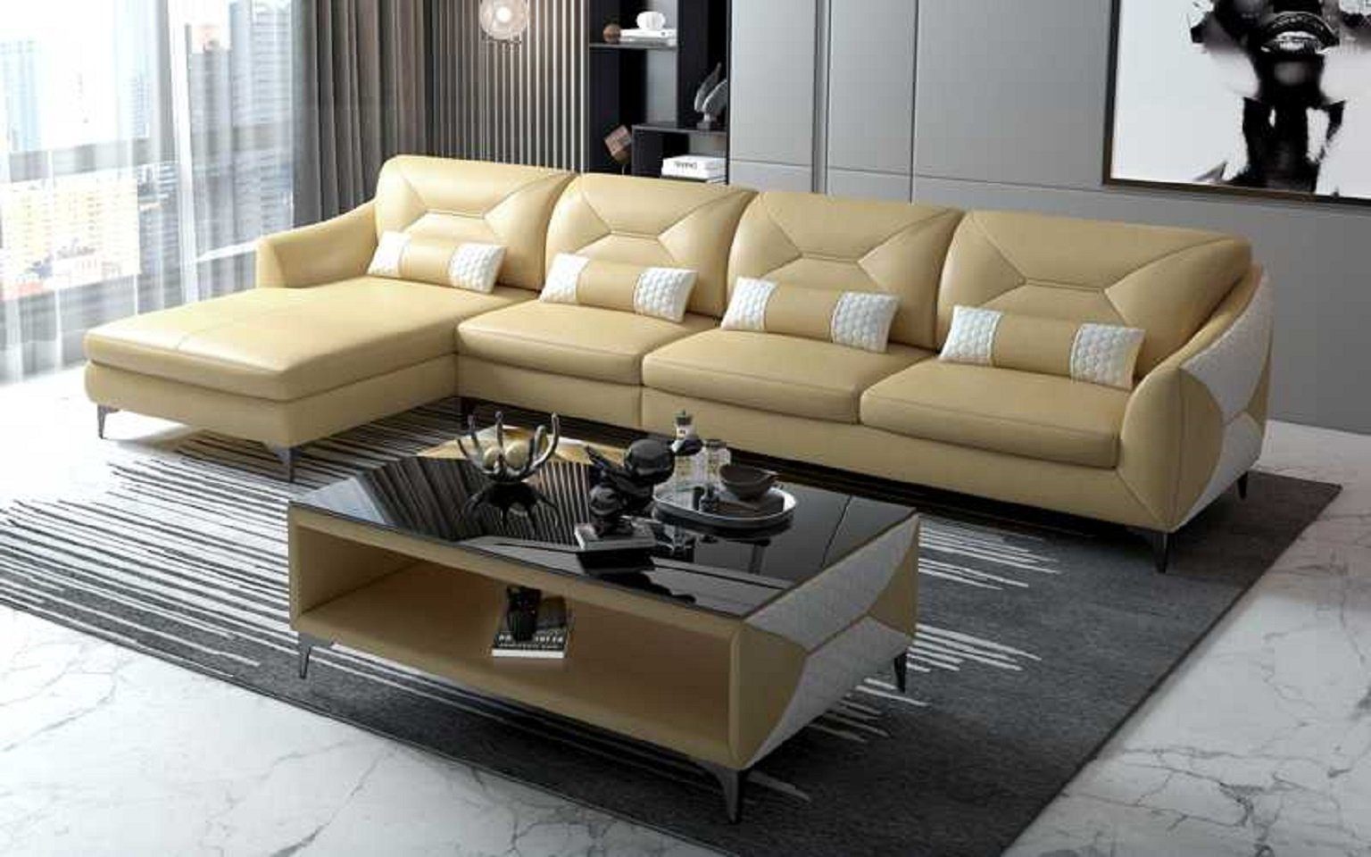 JVmoebel Ecksofa Modern Eckgarnitur Ecksofa L Form Liege Couch Sofa Luxus Neu, 3 Teile, Made in Europe Beige