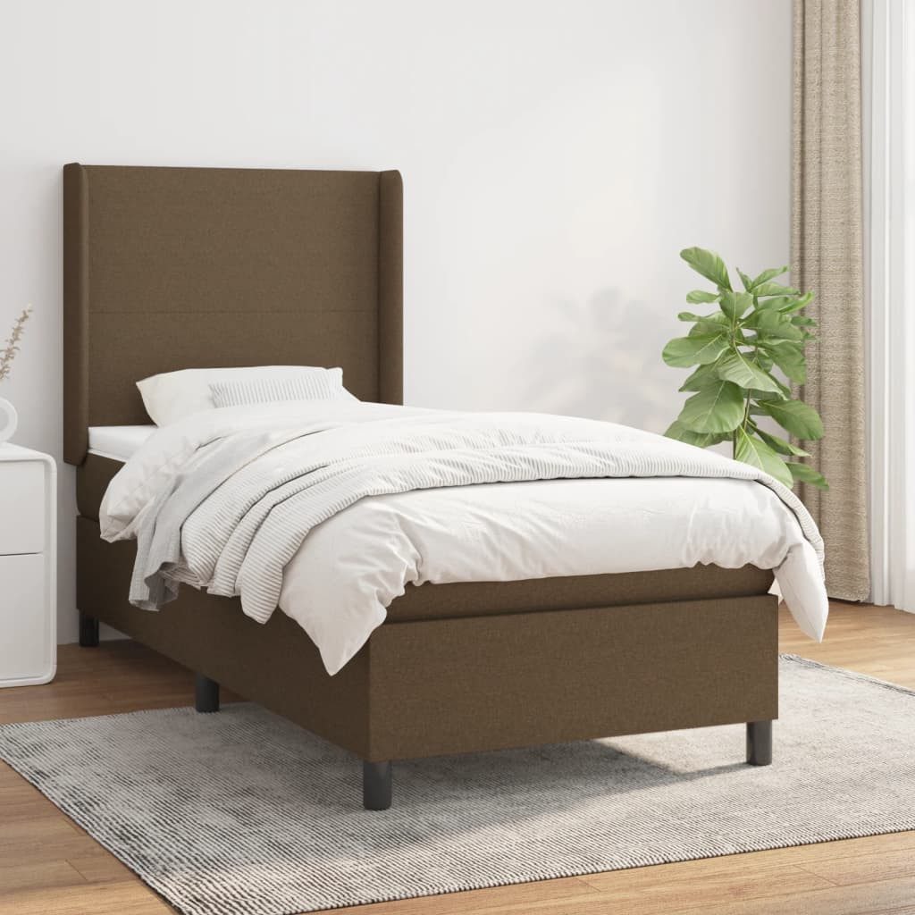 Bett Boxspringbett Dunkelbraun 193 x 93 x 118/128 cm mit Kopfteil
