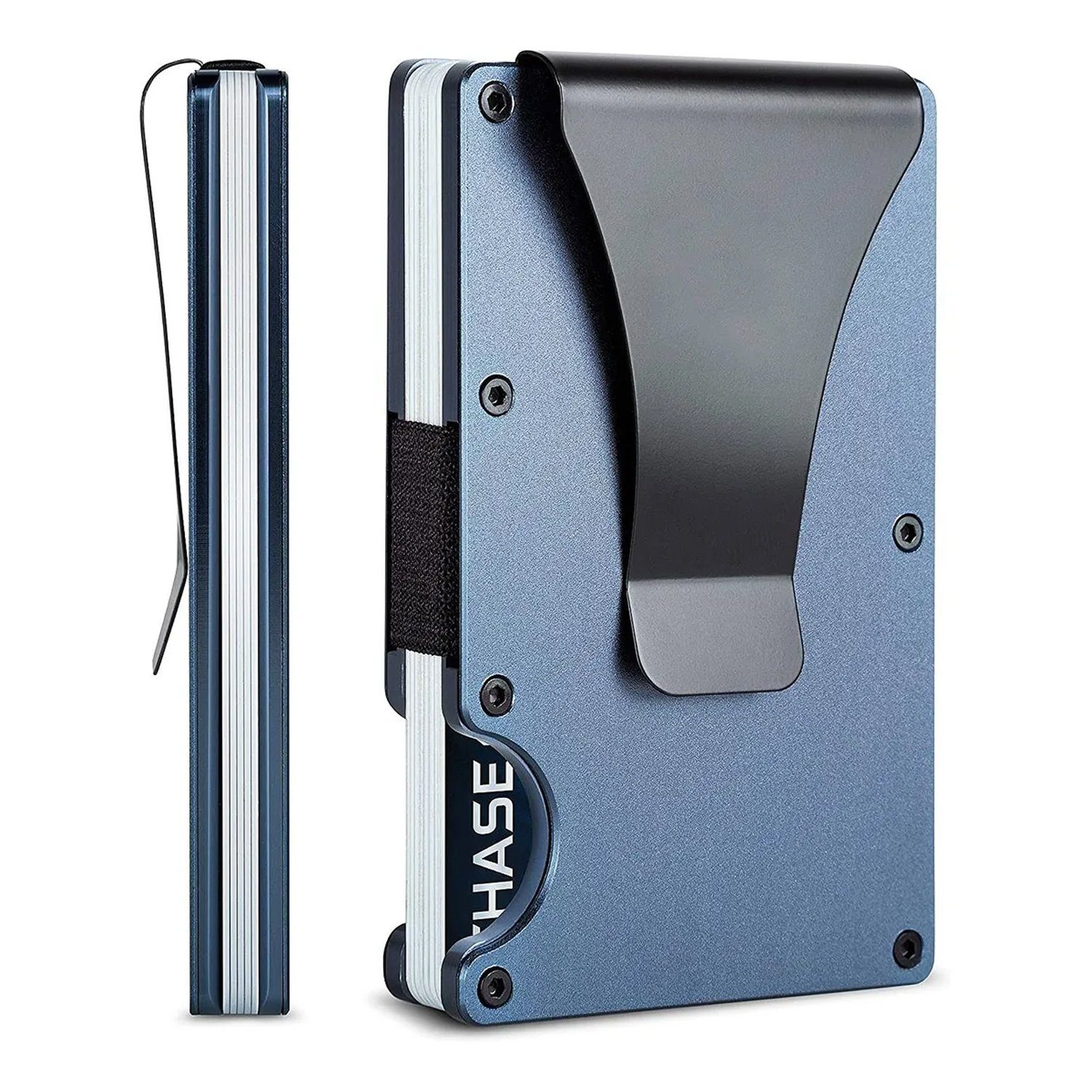 zggzerg Geldscheinklammer Kreditkartenetui RFID Schutz, mit blau RFID Geldbörse, Schutz Geldklammer, NFC Navy