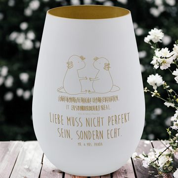 Mr. & Mrs. Panda Windlicht Axolotl Liebe, Teelicht aus Glas, Windlicht, Graviertes Windlicht, (1 St), Handgefertigte Gravur