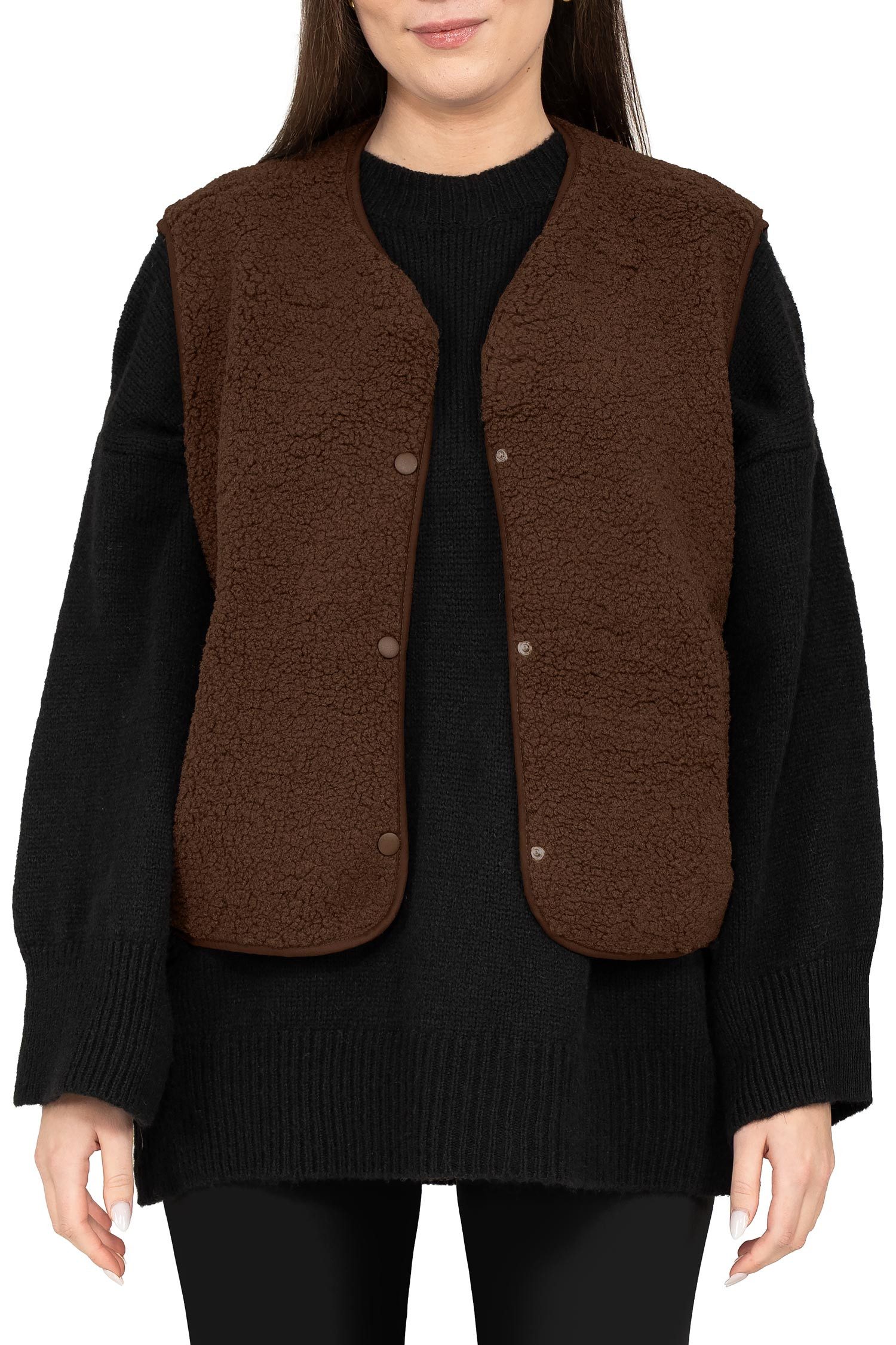 Reichstadt Plüschweste Damen Relaxed Fit Teddy Weste 25RSW098 (1-tlg) Modische ärmellose Jacke in angesagter Teddy-Optik