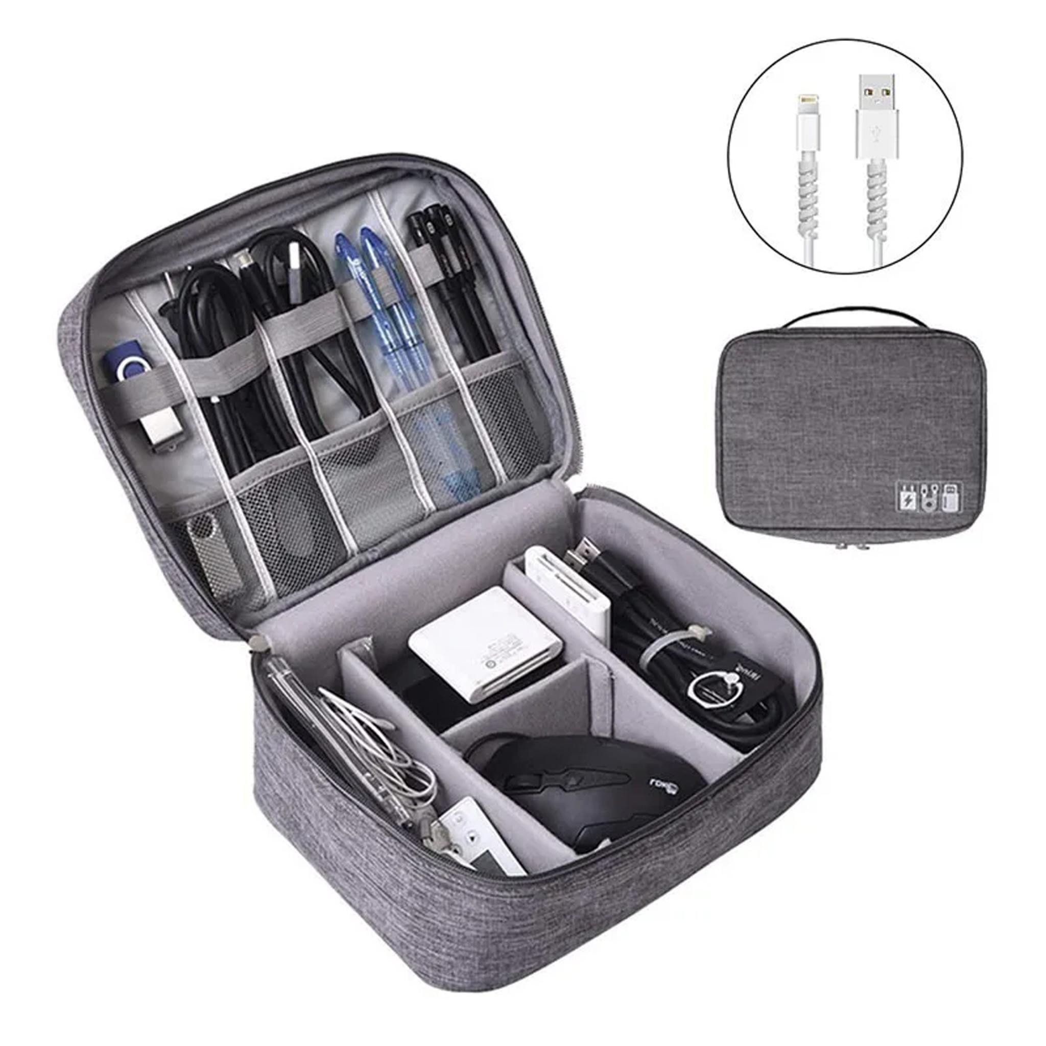 Realb2b Kofferorganizer Reise-Organizer für Kabel und Ladegeräte, wasserdicht, kompakt, grau (Reise-Organizer für Elektronikzubehör, Organizer-Set für Kabel und Zubehör, wasserdicht und kompakt), Wasserdicht, robust, vielseitige Fächer, handlicher Griff