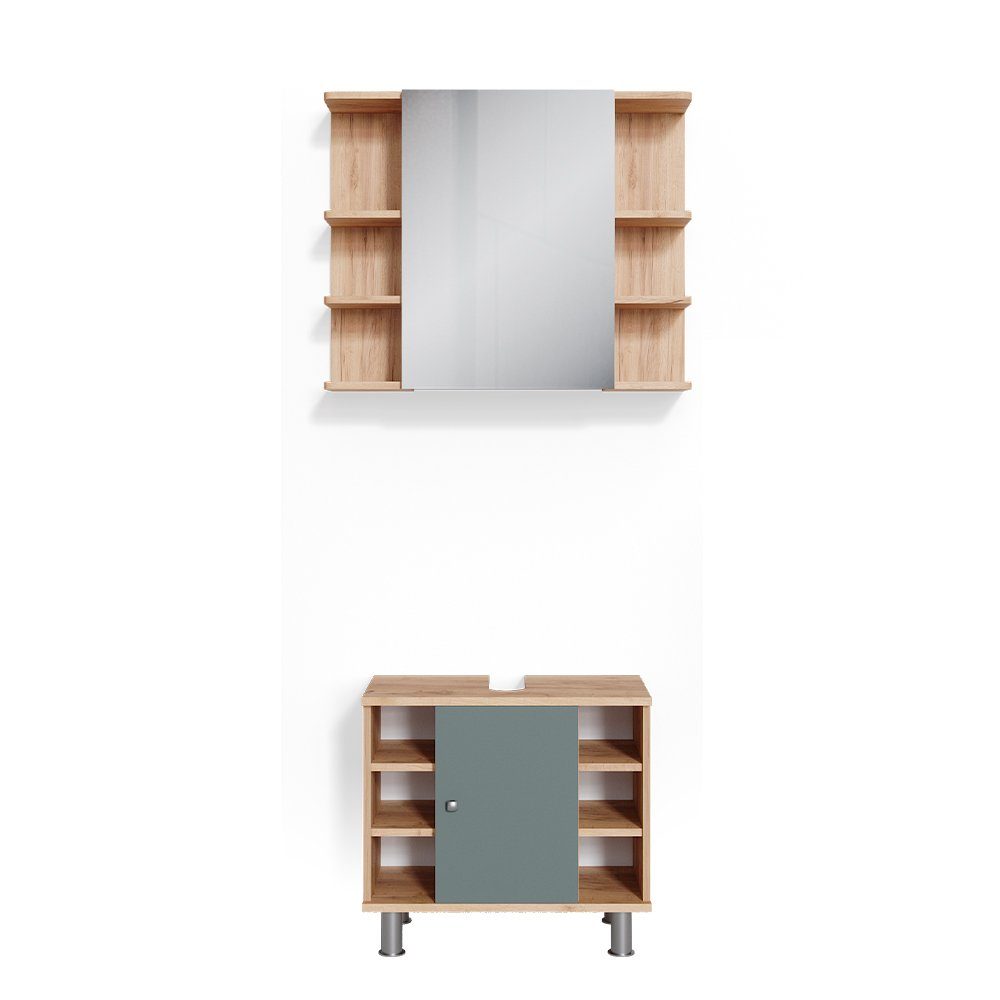 Vicco Badmöbel-Set Fynn, Grün/Goldkraft Eiche, 2 günstig online kaufen