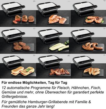 Tefal Kontaktgrill Elite, 2000 W, Elektrischer OptiGrill+ Snacking & Baking Backschale + Rezeptbuch, Indoor Elektro Grill, 12 automatische Programme, Intuitiver Sensor, Touch Display