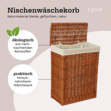 Lycce Wäschekorb Wäschekorb aus Weide geflochten mit Deckel Wäschesammler Wäschebox, Naturmaterial, ca. 60 Liter, in zwei Farben, für Nischen
