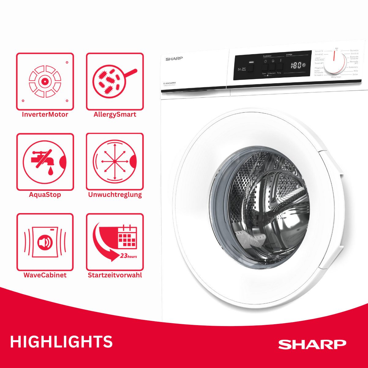 Sharp Waschmaschine ES-NFA014WWNA-DE, 10 kg, 1400 U/min
