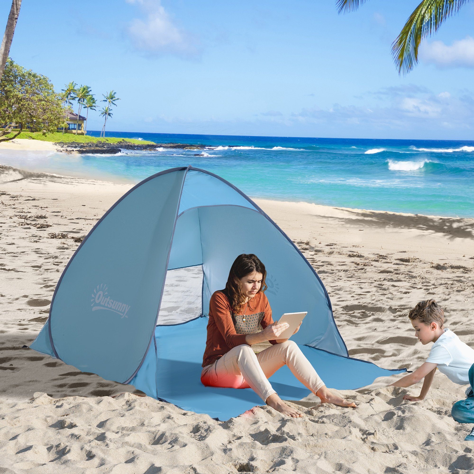 Outsunny Strandmuschel Strandmuschel, Personen: 3 (Strandzelt, günstig online kaufen