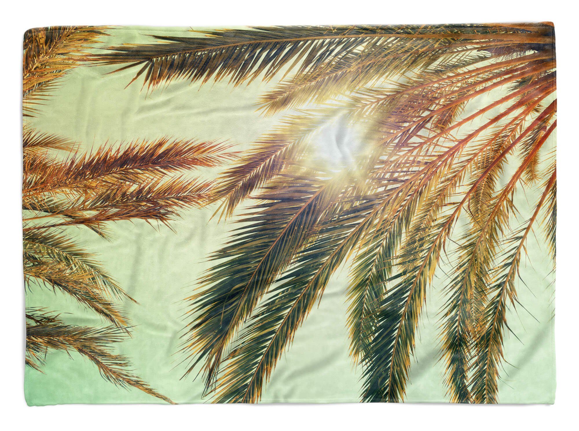Sinus Art Handtücher Handtuch Strandhandtuch Saunatuch Kuscheldecke mit Fotomotiv Sonnenschein Palme, Baumwolle-Polyester-Mix (1-St), Handtuch