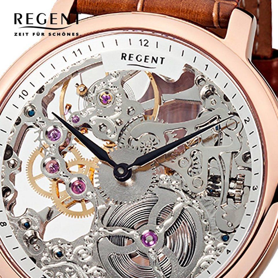 Regent Quarzuhr Regent Herren Uhr GM-1430 Leder, Herren Armbanduhr rund,  groß (ca. 45mm), Edelstahl, Elegant