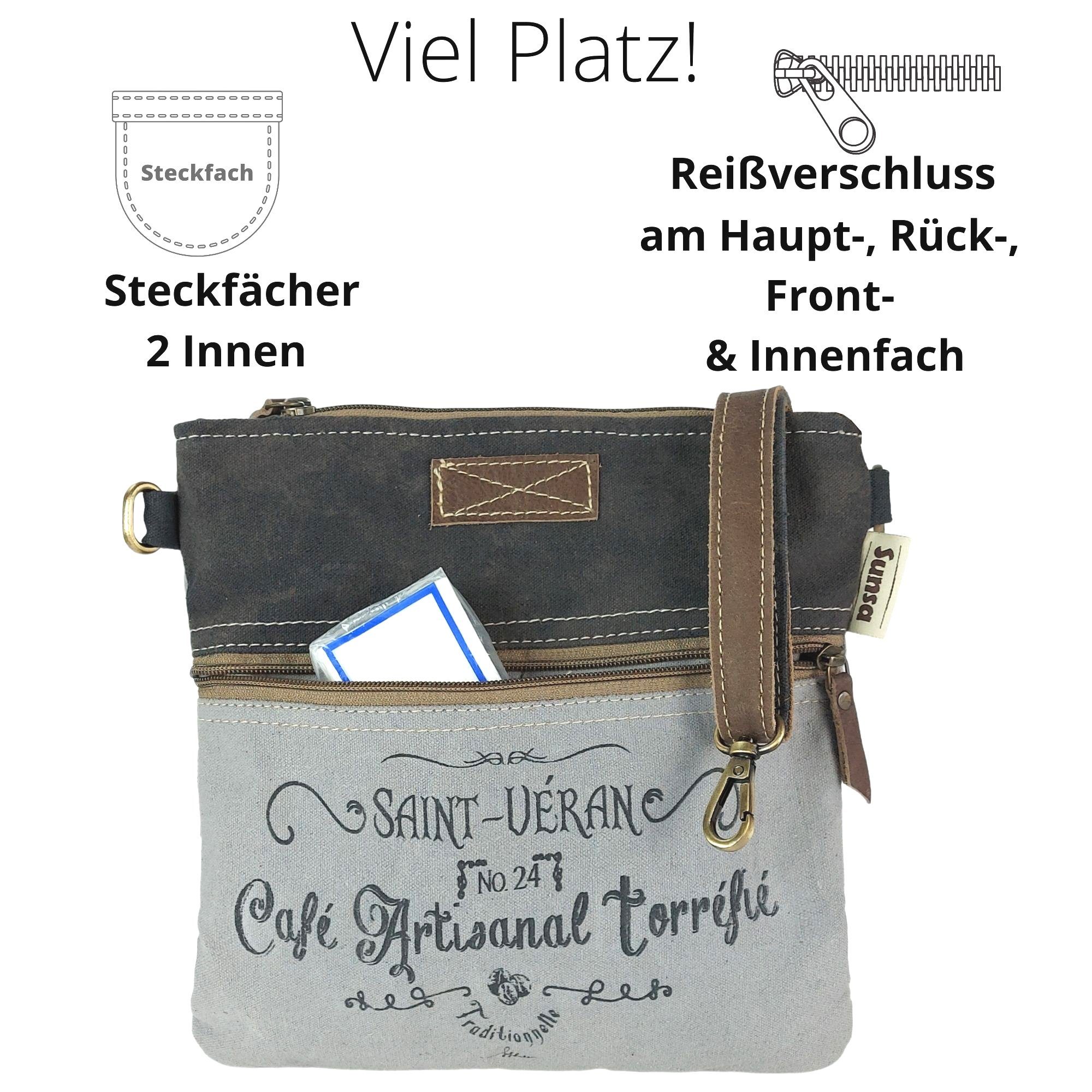 in Vintage Tasche 52665, Retro Material Canvas Handtasche für der Vintage druck schwarze Still Damen. Sunsa recyceltes enthält an Umhängetasche Frontfach, Kleine Umhängetasche.