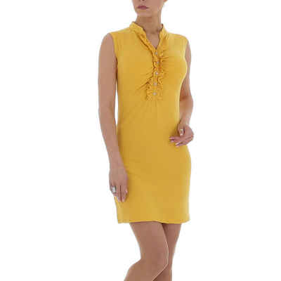 Ital-Design Sommerkleid Damen Freizeit Rüschen Stretch Minikleid in Gelb