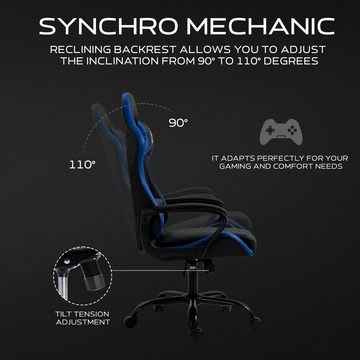 TITANO Gaming-Stuhl LION (Ergonomischer Gaming Chair mit verstellbarer Höhe, Kopfstütze, Lenden- & Memory-Foam-Kopfkissen und Armlehnen. Racing PC Stuhl, Bis 150kg Belastbar)