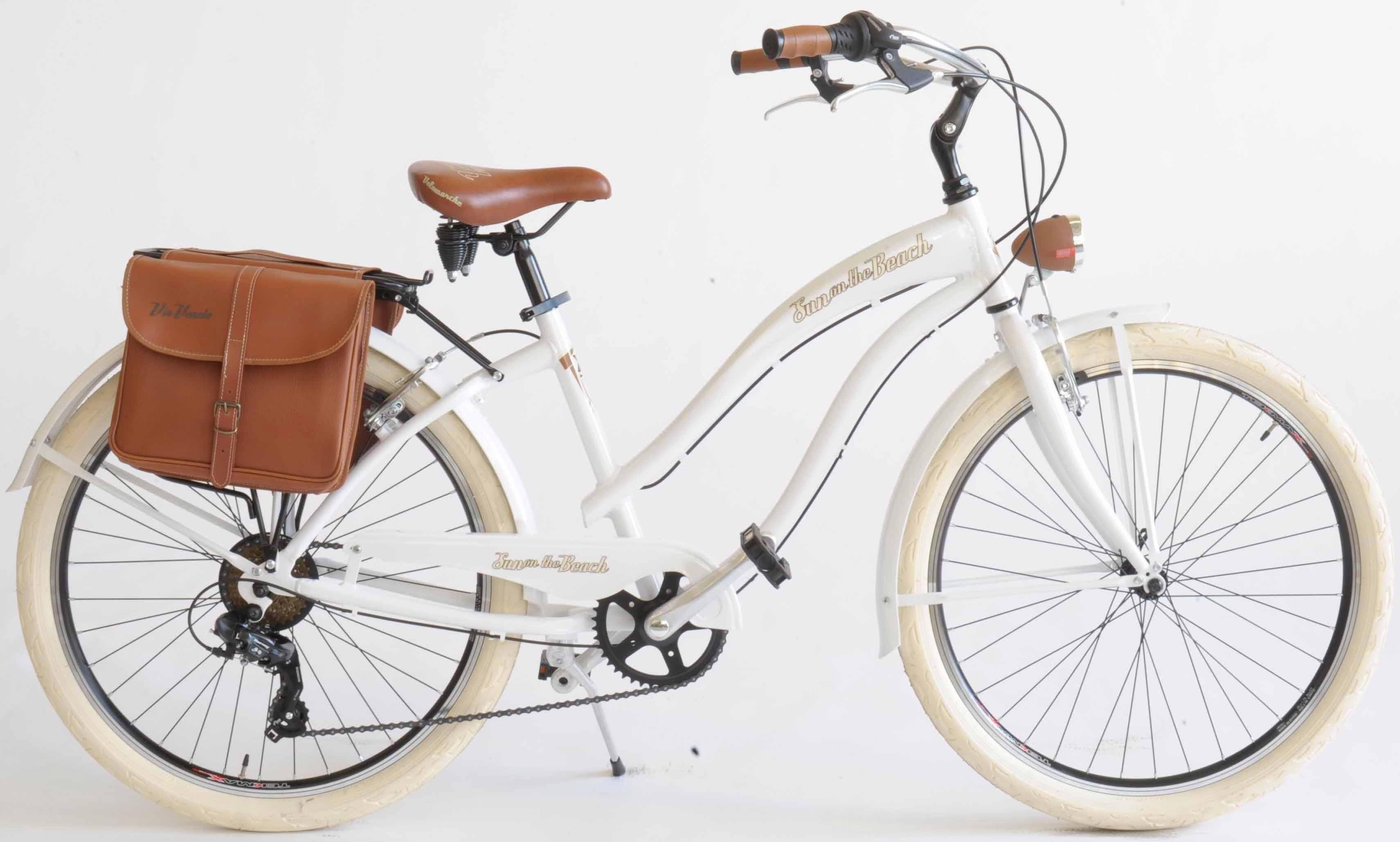 VENICE - I love Italy Cruiser CRUISER Sun on the beach LADY, 6 Gang, Kettenschaltung, (Set, 2-tlg., mit Doppeltaschen), für Damen, Kettenschaltung