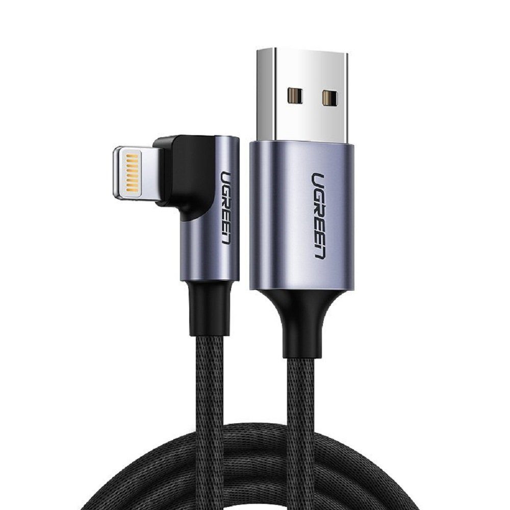 UGREEN 90 Grad 1M MFI 2,4A Ladekabel USB Kabel abgewinkelt Nylon geflochten USB-Kabel, (100 cm)