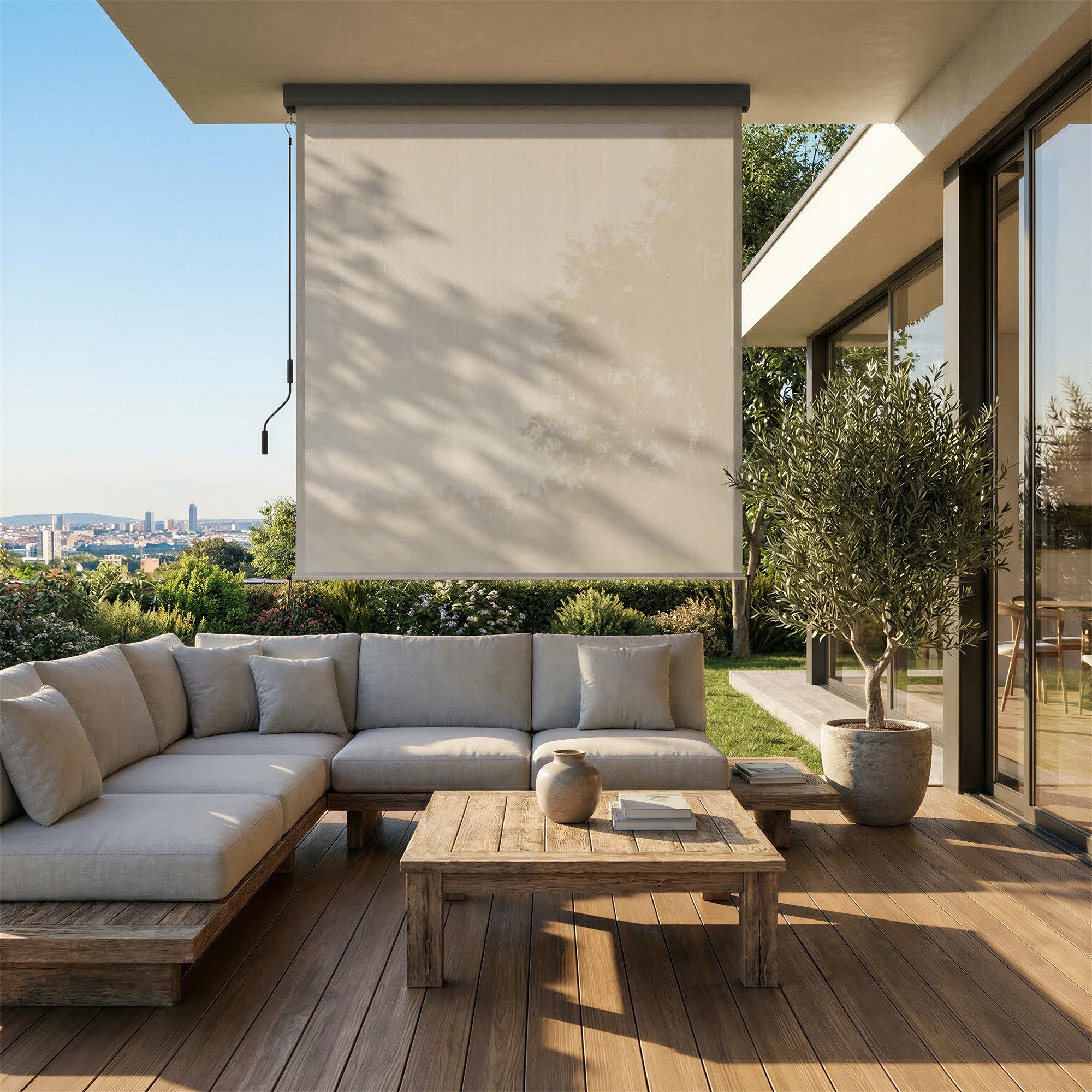 SONGMICS Seitenmarkise Senkrechtmarkise Alu, balkon ohne Bohren, ausziehbar (inkl. Zubehörpaket & Anleitung) 250 cm breit, Vertikalmarkise mit Markisenkasten