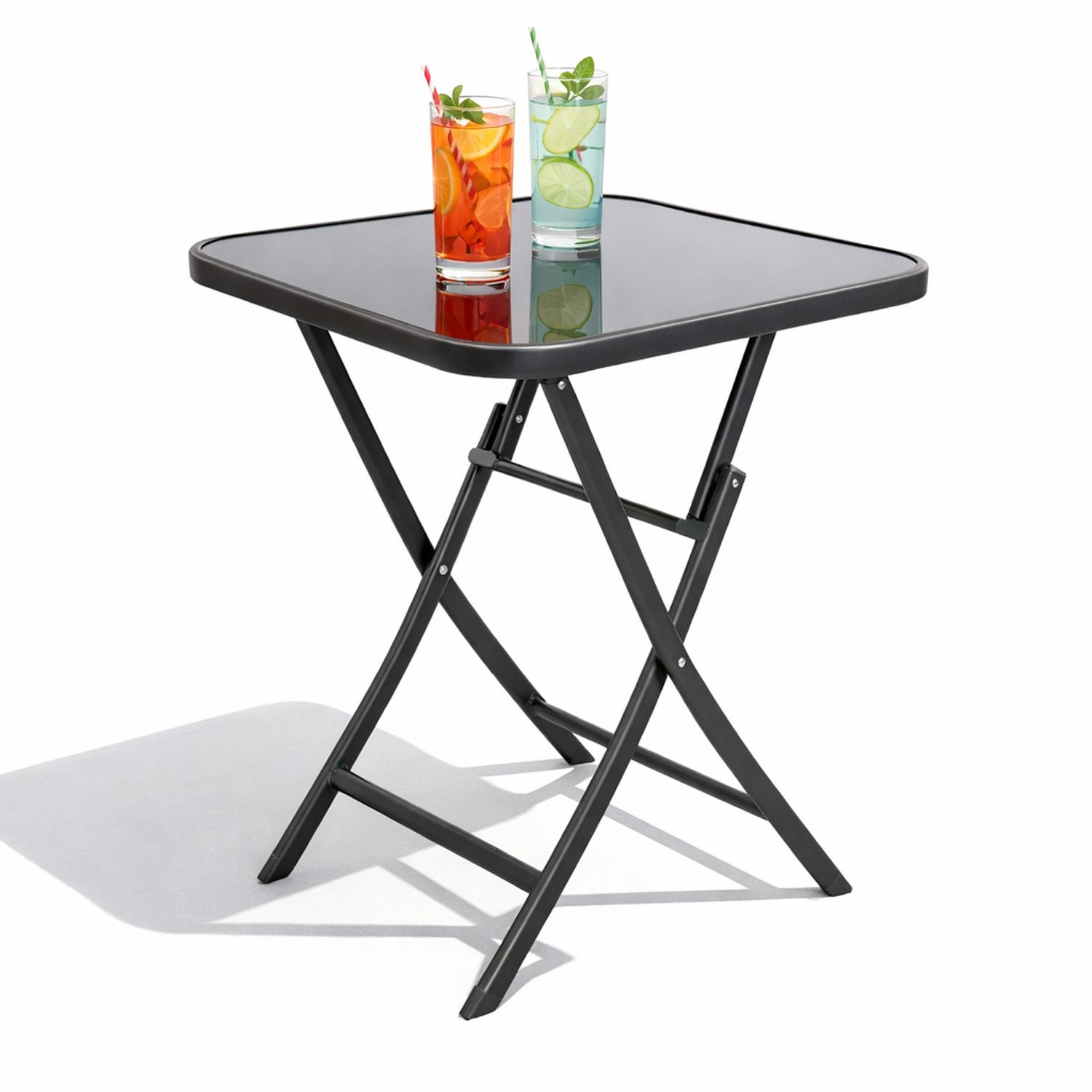Mojawo Küchentisch Bistrotisch Klapptisch wetterfest Dunkelgrau Glas / Metall 60x60xH70cm