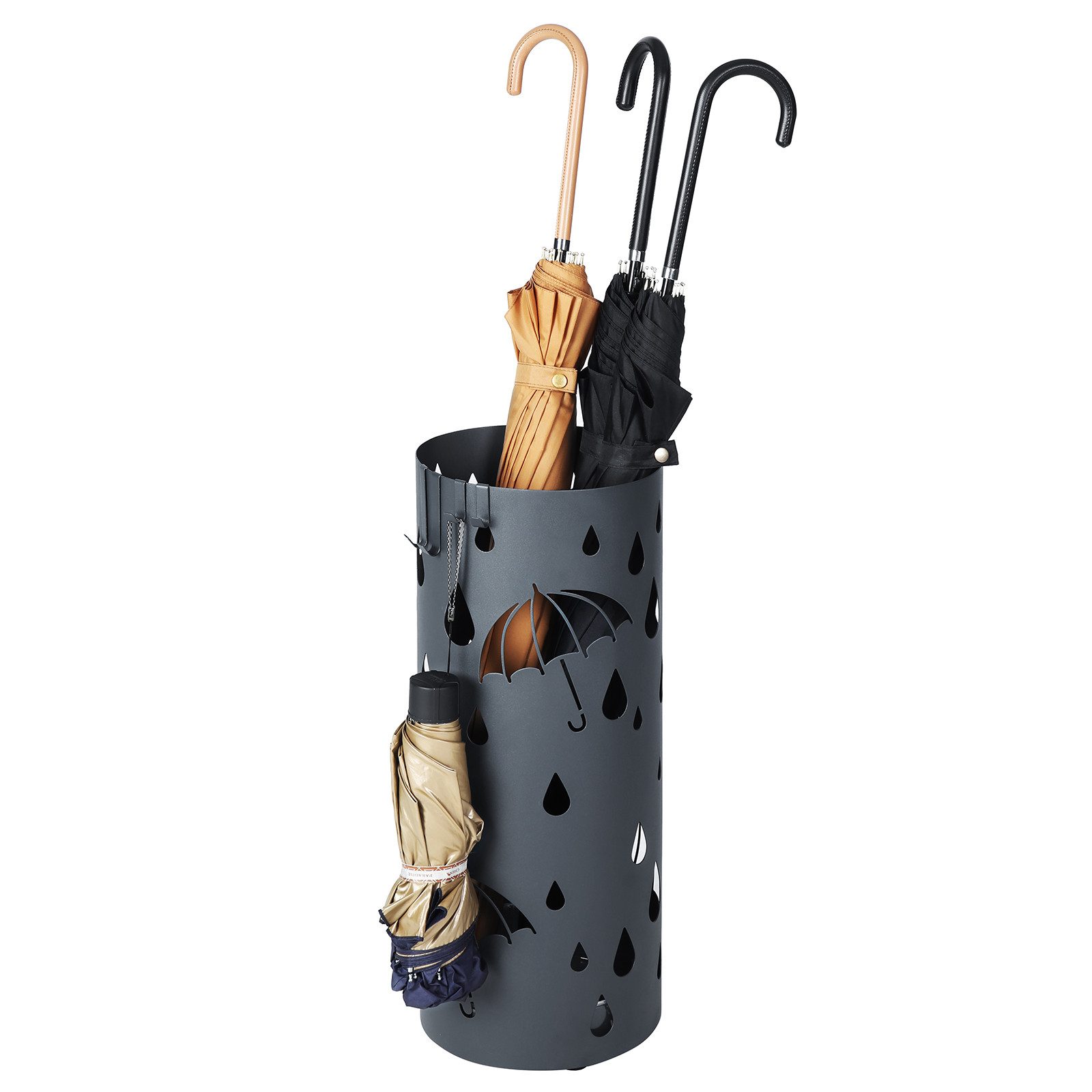 SONGMICS Schirmständer, Regenschirmständer mit Wasserauffangschale und Haken, 49 x 19,5 cm