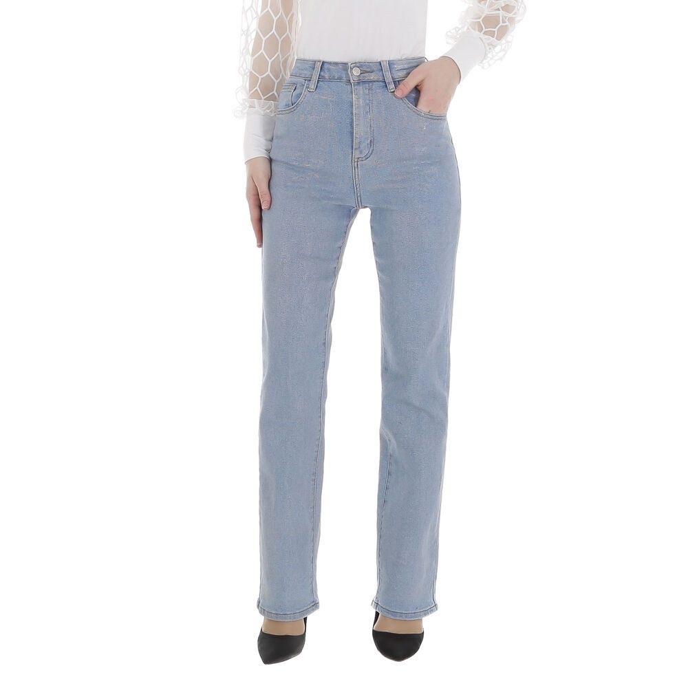 Ital-Design Straight-Jeans Damen Party & Clubwear (86359014) Destroyed-Look Glänzend High Waist Jeans in Hellblau