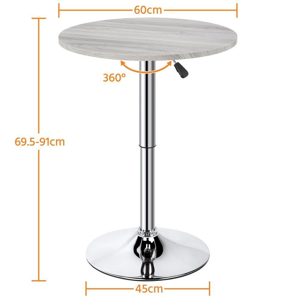 höhenverstellbar Stehtisch Bartisch, 60cm Yaheetech Runder Ø Bistrotisch Grau