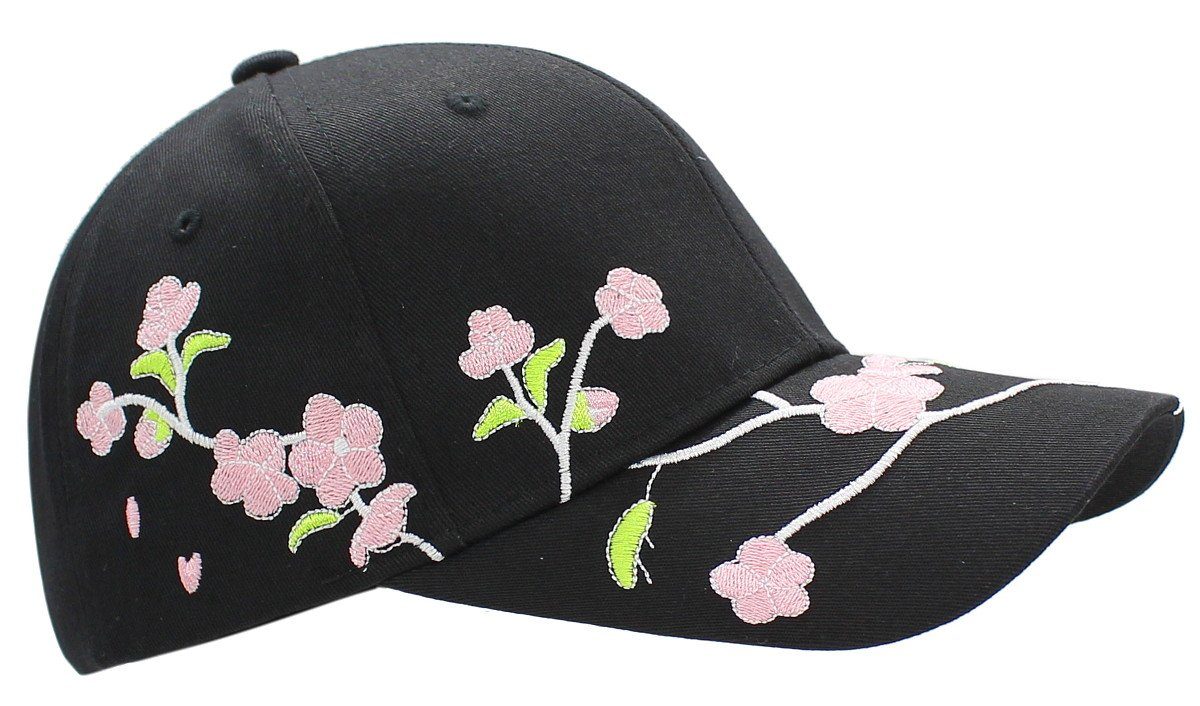 Schirmmütze Schnalle-Verschluss Baseballkappe Kappe dy_mode Cap Damen Sommerliche Frauen Baseball K222-SchwarzCherryflower mit Geblümt