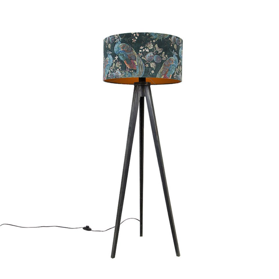 Qazqa Stehlampe Tripod_classic, ohne Leuchtmittel, Warmweiß, QAZQA Stehlampe, e27, Bunt, Holz, Modern