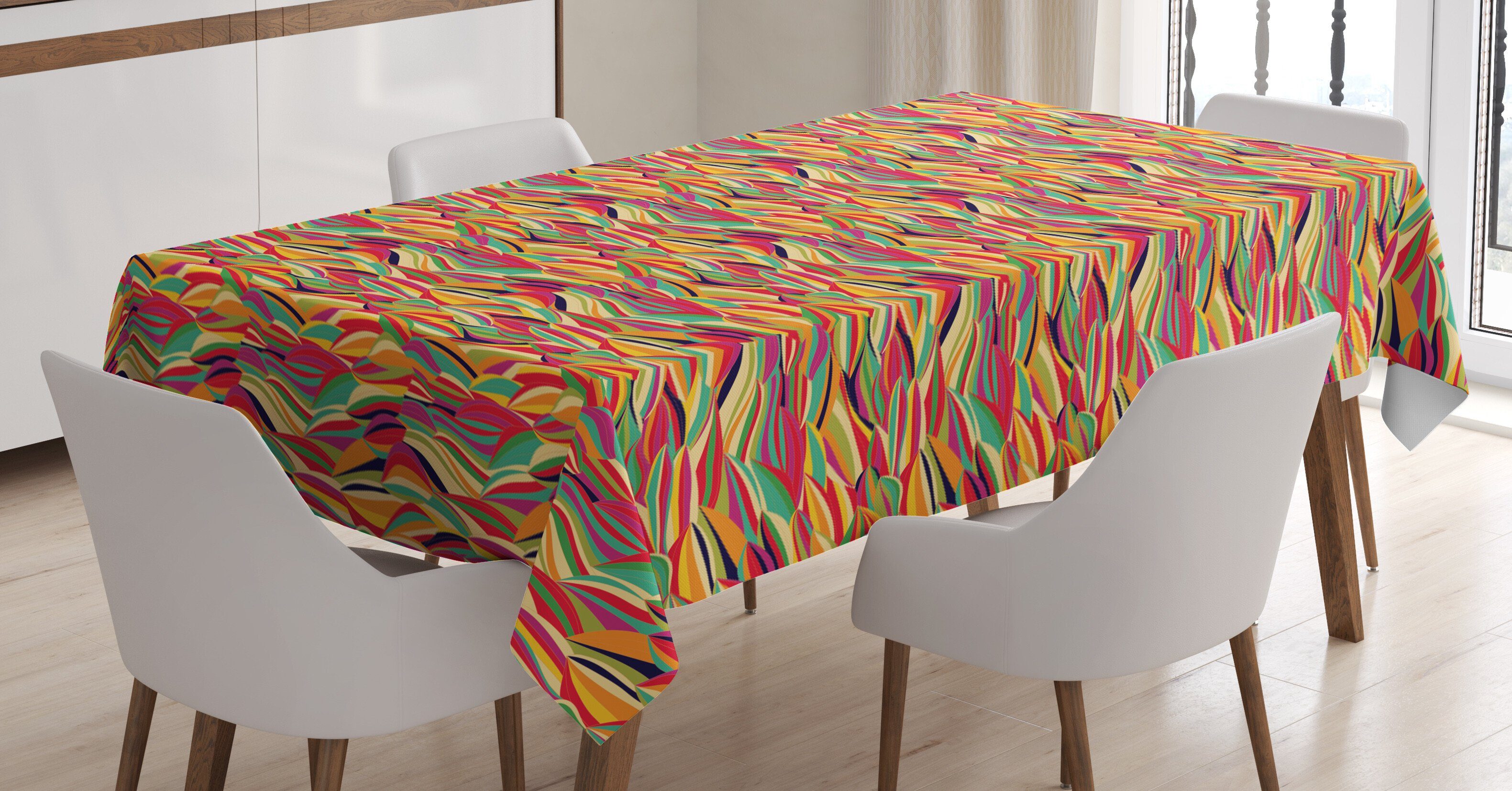 Blatt Tischdecke geeignet Abakuhaus Abstraktes Farben, Klare Farbfest Waschbar Bereich wie Außen den Formen Bunt Für