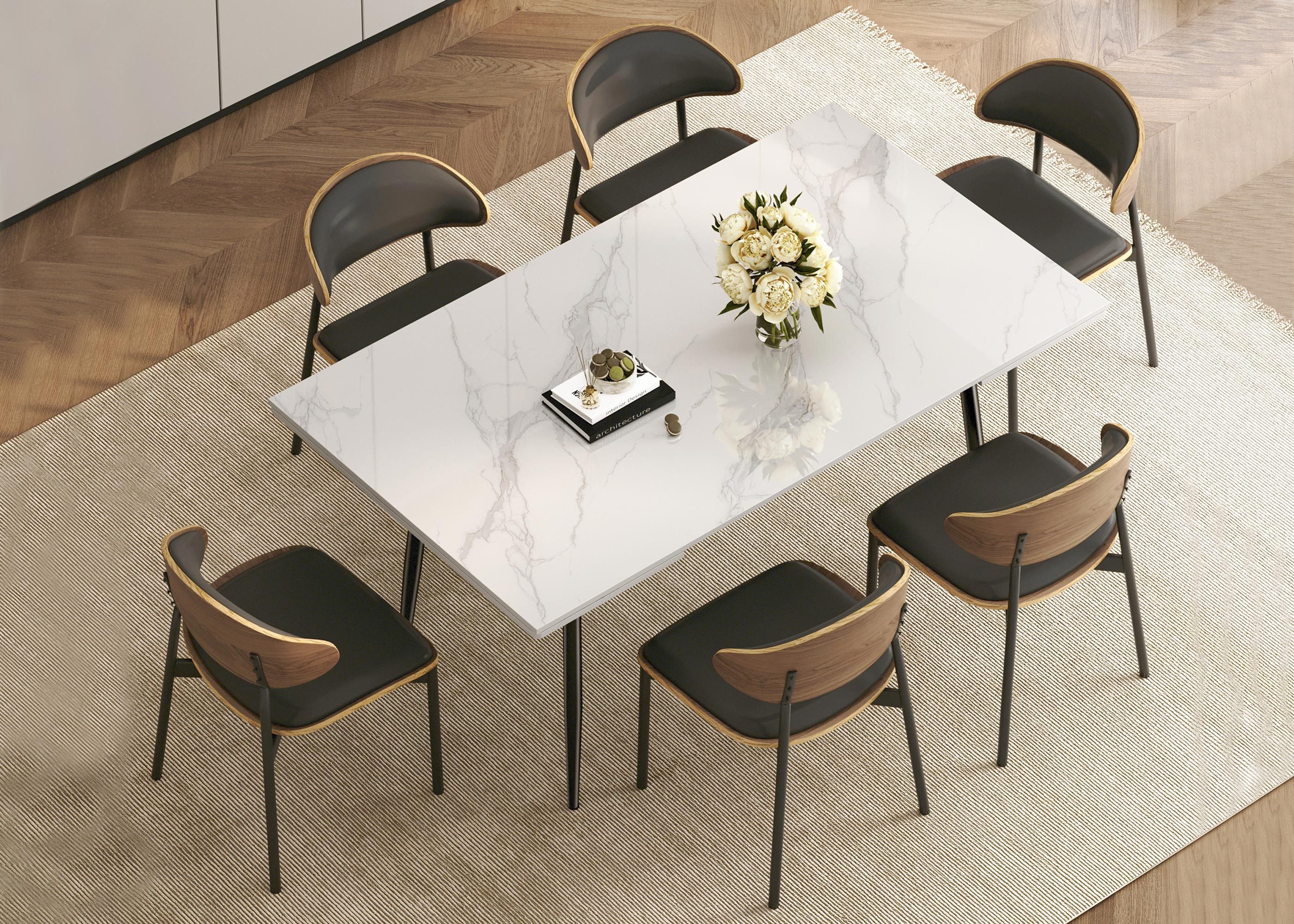 oleyluckidea Esstisch Moderner ausziehbarer Esstisch Weiß mit für 6–10 Personen (Set, ein Esstisch), Breite 160 cm