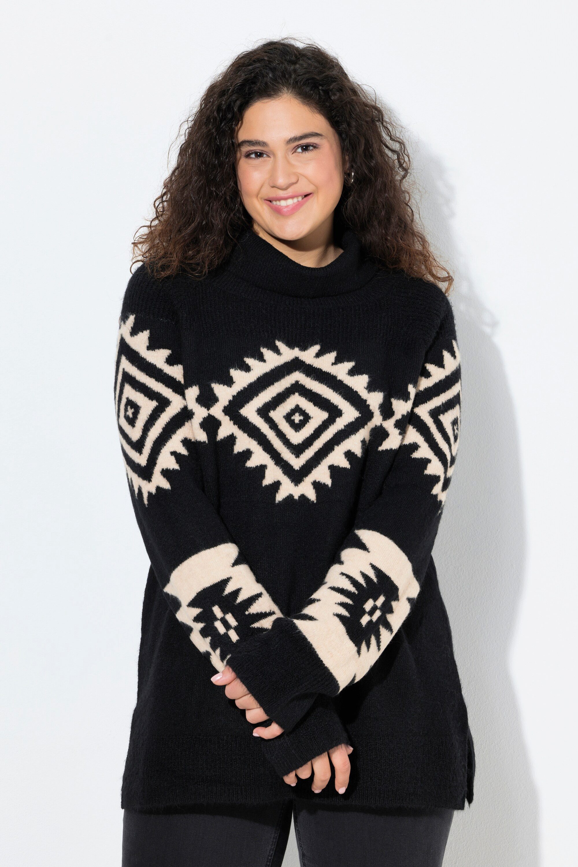 Ulla Popken Rollkragenpullover Pullover Strickmuster Rollkragen Raglan-Lang günstig online kaufen