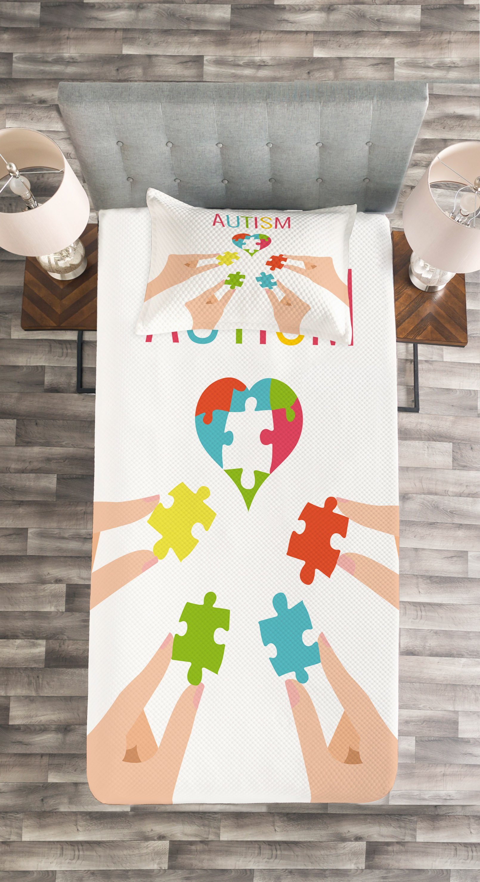 Set Awareness-Konzept Waschbar, der Tagesdecke in Autismus Abakuhaus, mit Kissenbezügen Union