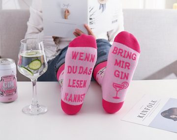 Lucadeau Freizeitsocken Geschenkset für Frauen Freundin, Gin-Socken mit Spruch, Bring mir Gin anti-rutsch, Geschenk, Gin Geschenk, premium Socken