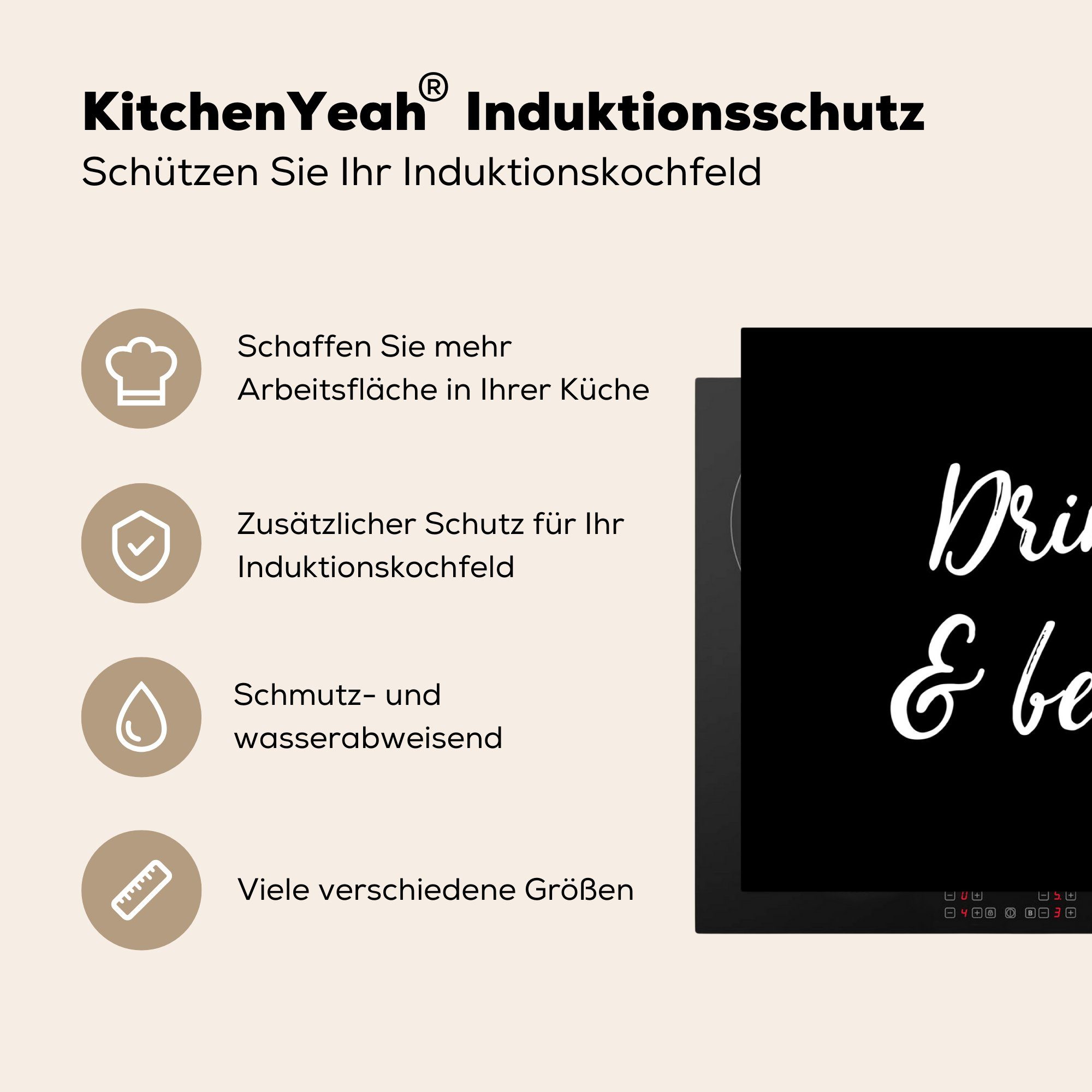 MuchoWow Herdblende-/Abdeckplatte Zitate - trinken & 83x51 für (1 Vinyl, küche Arbeitsplatte tlg), - Kaffee - Sprichwörter Ceranfeldabdeckung, toll Kaffee cm, sein