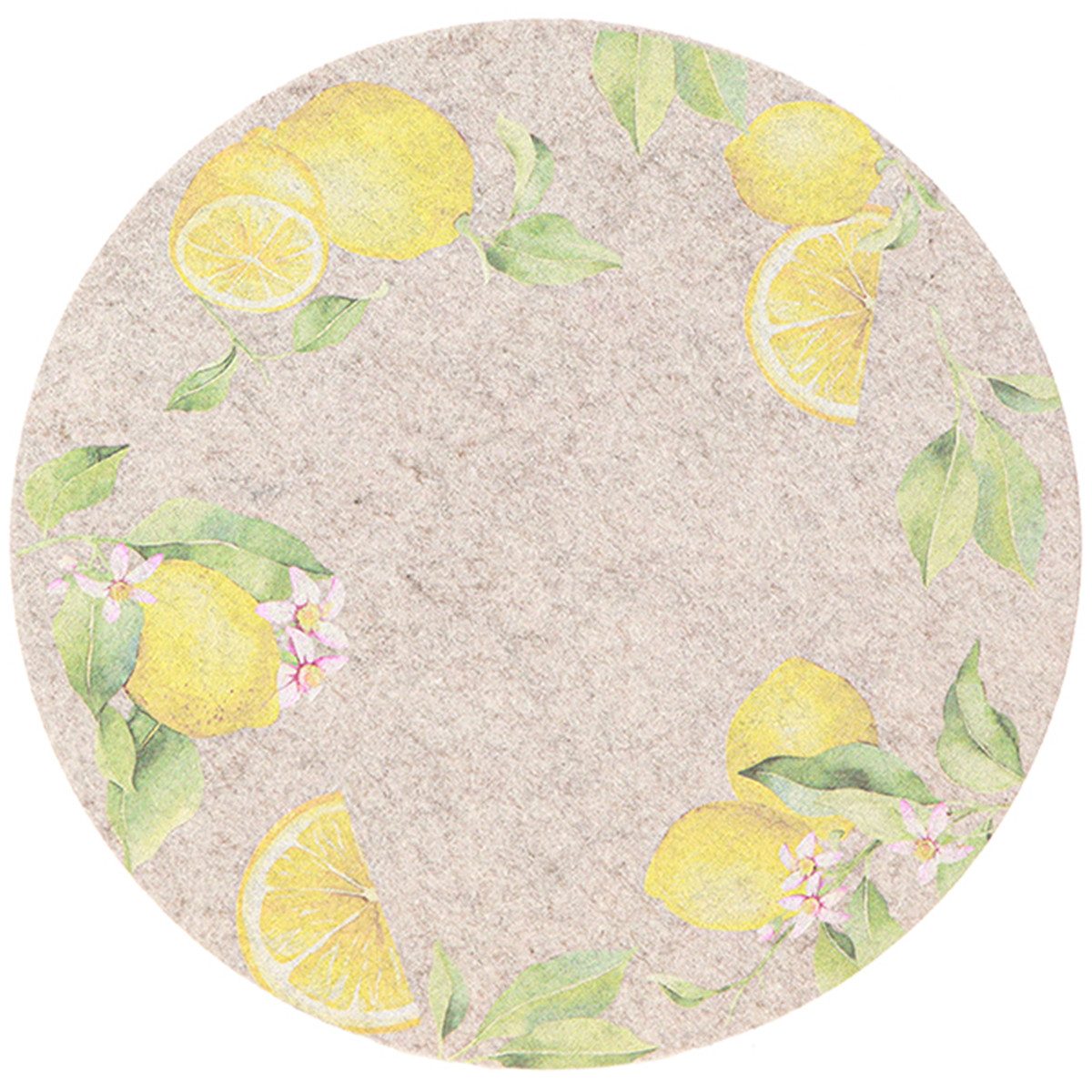 Florists Products Dekofigur Runde Filz Platzdeckchen Grau Zitronen Sommer 31cm 2er Set, 2 Stück