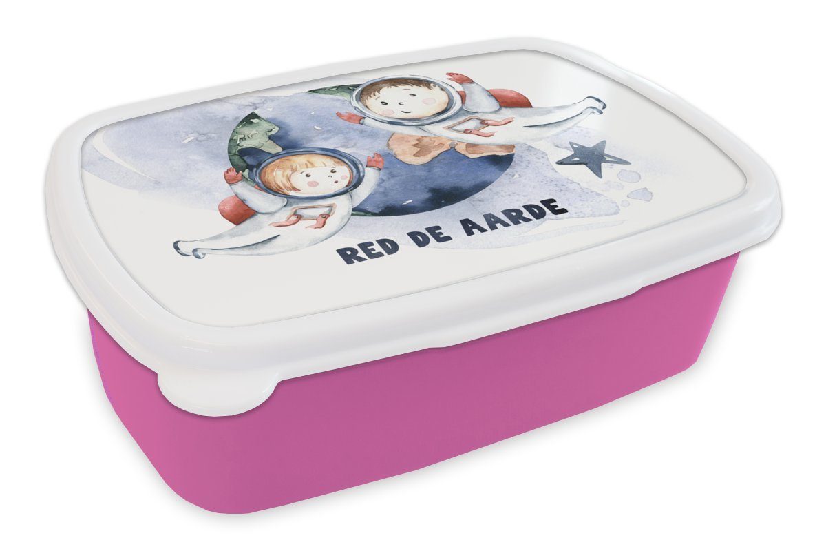 MuchoWow Lunchbox Sprichwörter - 'Rette die Erde' - Zitate - Jungen - Mädchen - Kinder -, Kunststoff, (2-tlg), Brotbox für Erwachsene, Brotdose Kinder, Snackbox, Mädchen, Kunststoff rosa