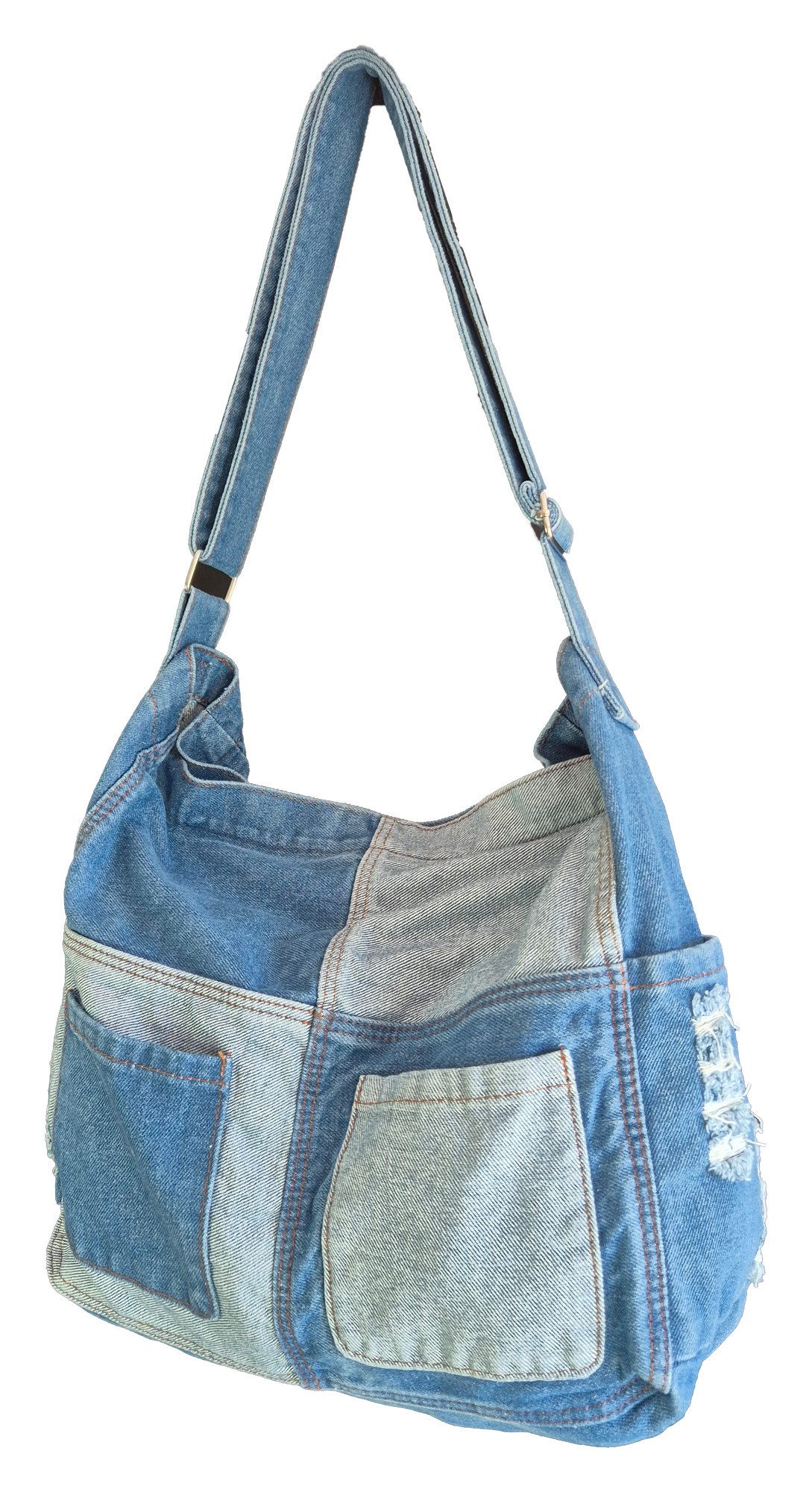 Einkaufszauber Handtasche Beutel Shopper Handtasche Echte Jeans - (mit Schultergurt), Aus echtem Denim Jeansstoff genäht