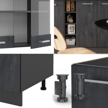 Livinity® Küchenzeile R-Line, Schwarz Beton/Anthrazit, 160 cm AP Anthrazit