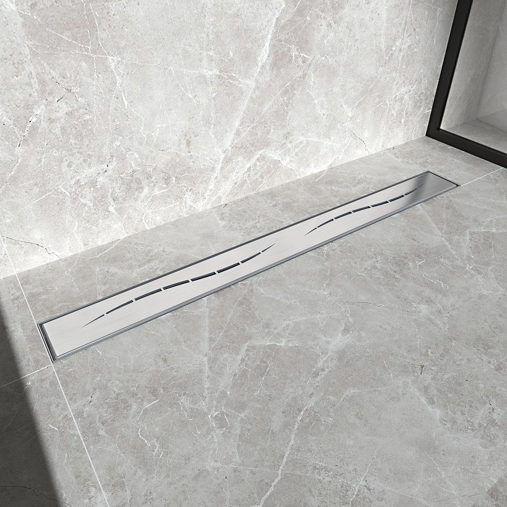 duschspa Duschrinne 50-100cm Edelstahl Lange Wellen Abdeckung, Versteckte Ablaufrinne, mit Geruchsstop und Haarsieb, Silber, Rostfreiem Stahl Duschablauf Bodenablauf